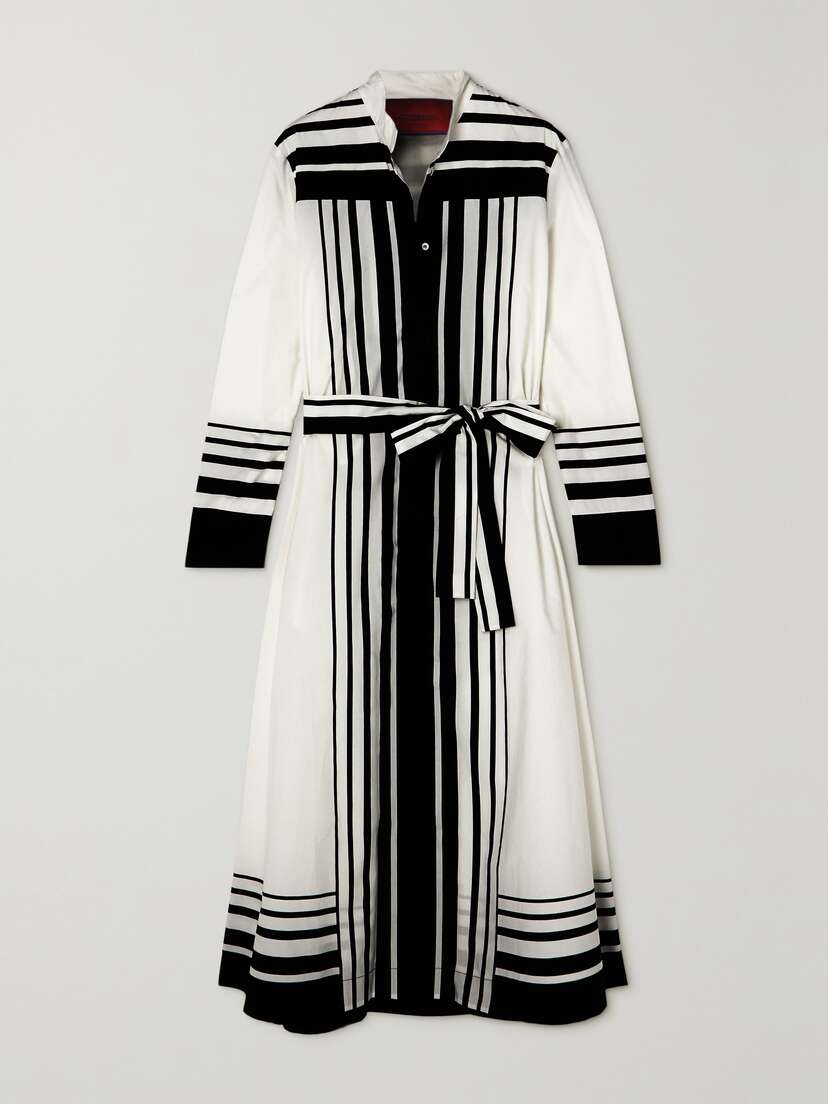 La DoubleJ Sundowner Belted Striped Cotton-poplin Midi Shirt Dress - x large