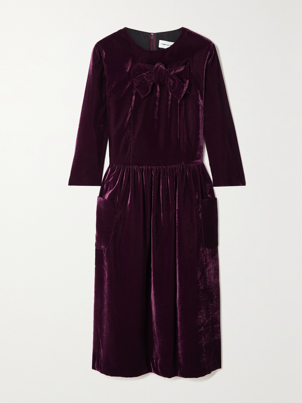 Comme Des Garcons Girl Bow-detailed Gathered Velvet Dress In Burgundy