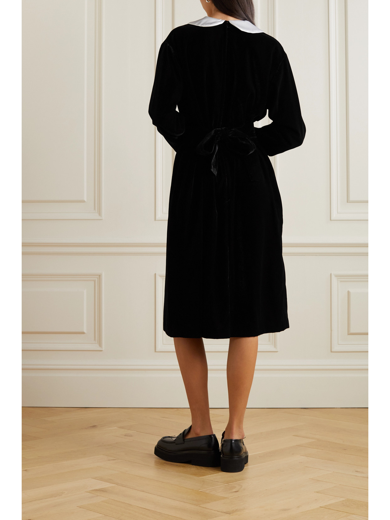 Comme Des Garcons Girl Belted Satin-trimmed Velvet Dress In Black