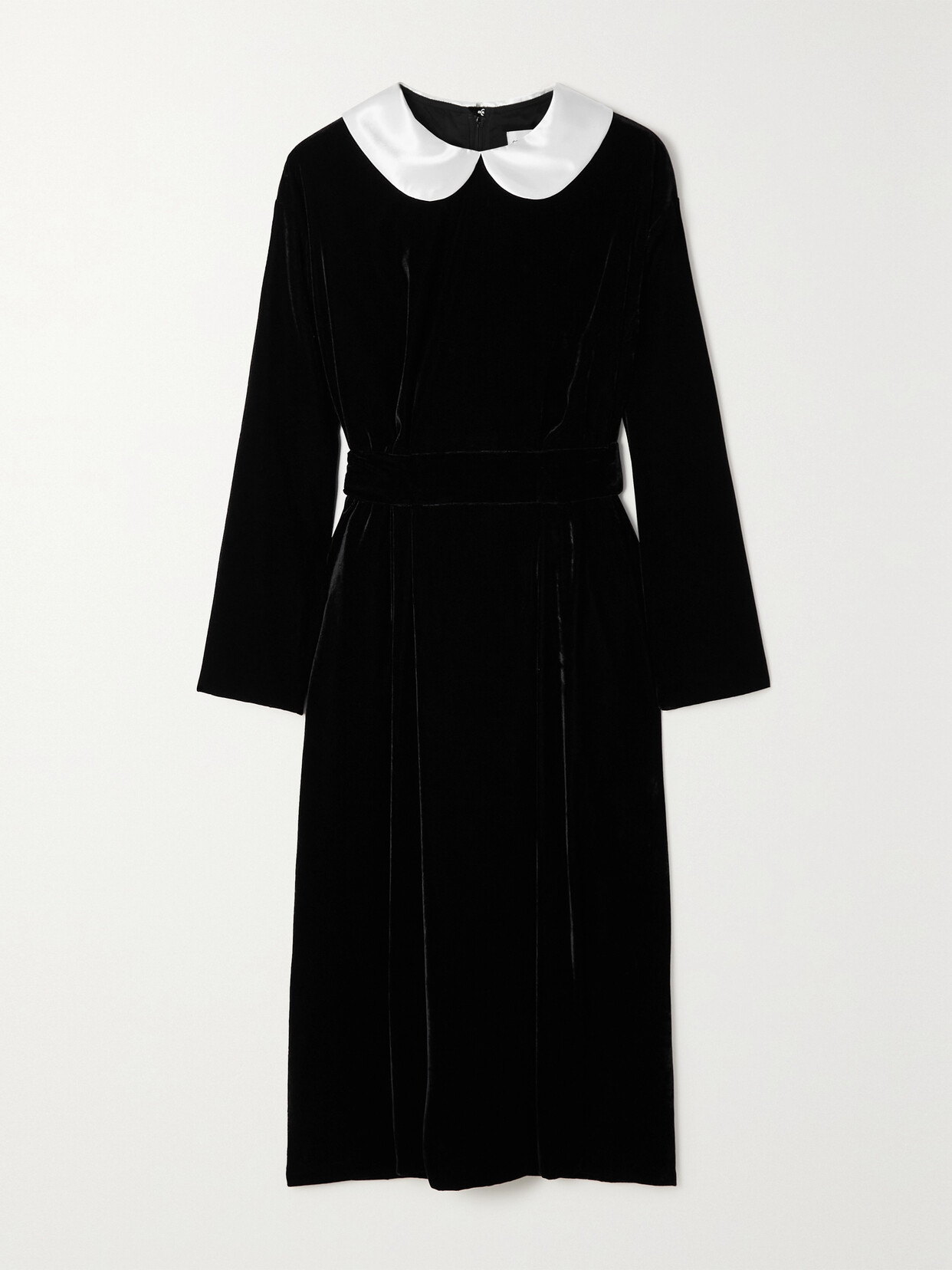 Comme Des Garcons Girl Belted Satin-trimmed Velvet Dress In Black