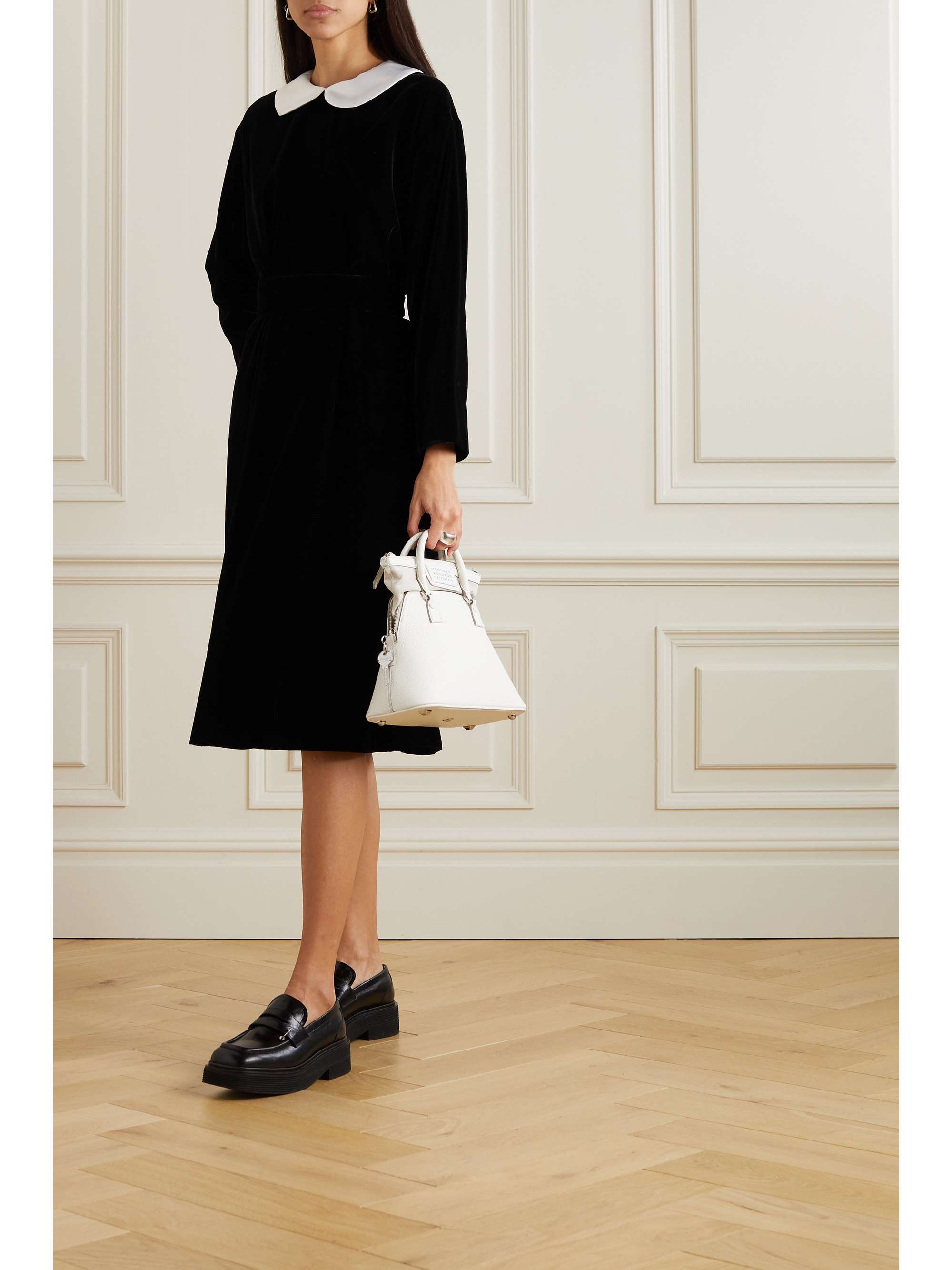 COMME DES GARÇONS GIRL Belted satin-trimmed velvet dress | NET-A-PORTER