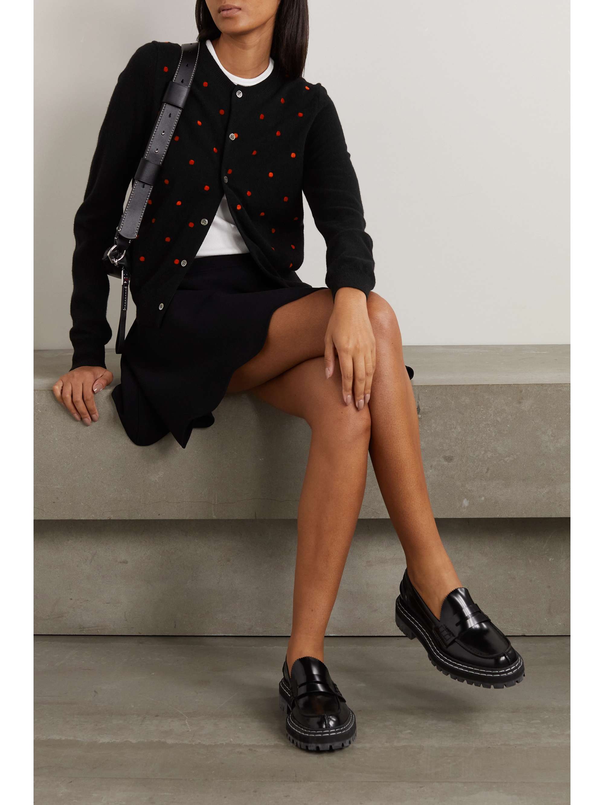 Embroidered polka-dot wool cardigan 