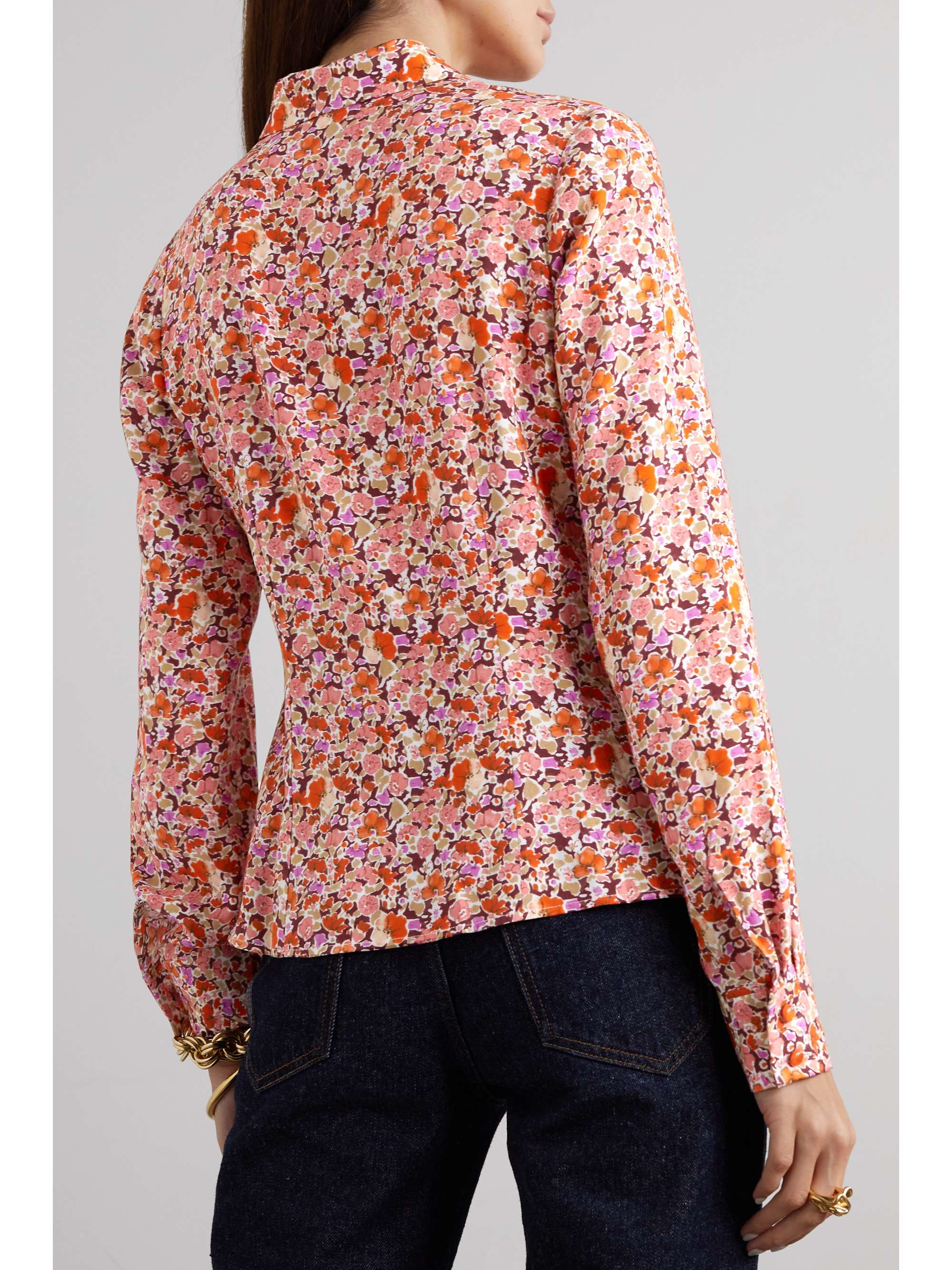 LORETTA CAPONI + NET SUSTAIN Bruna lace-trimmed floral-print woven shirt