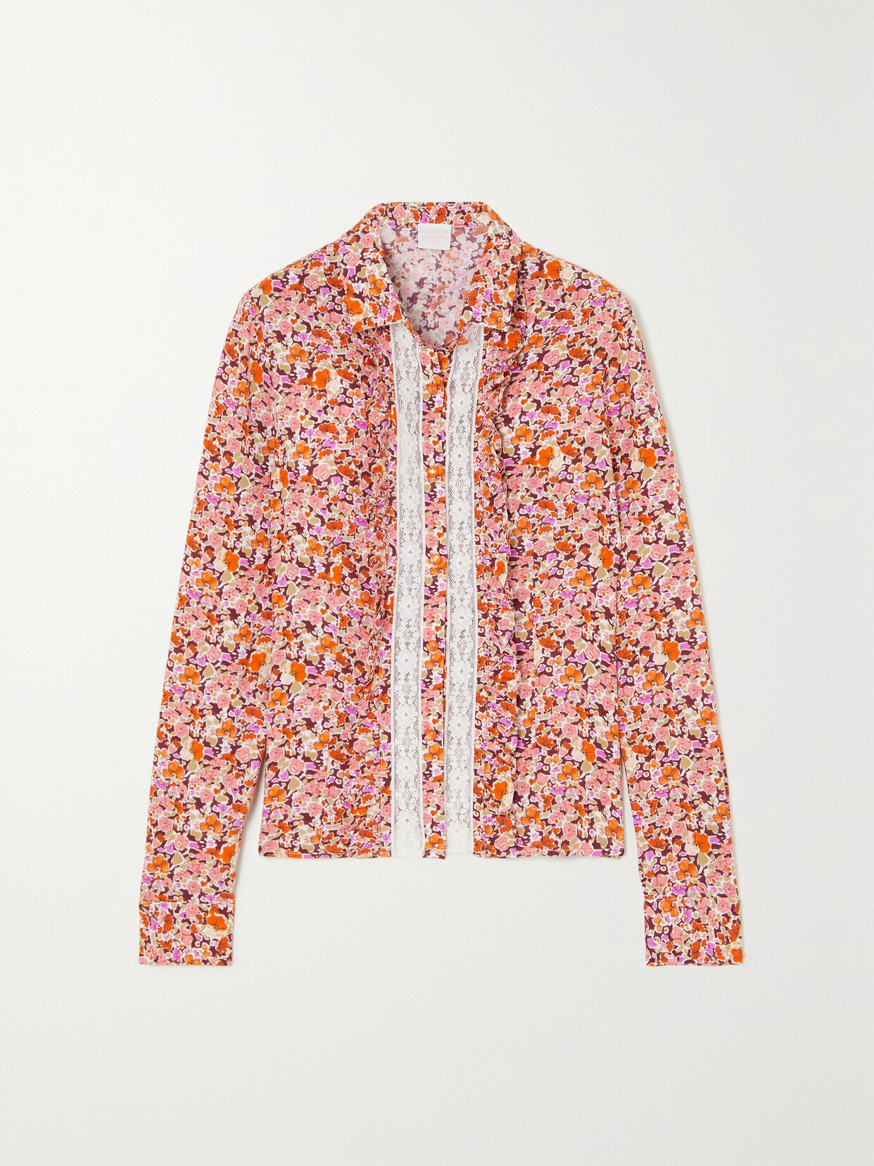 Loretta Caponi + Net Sustain Bruna Lace-trimmed Floral-print Woven Shirt