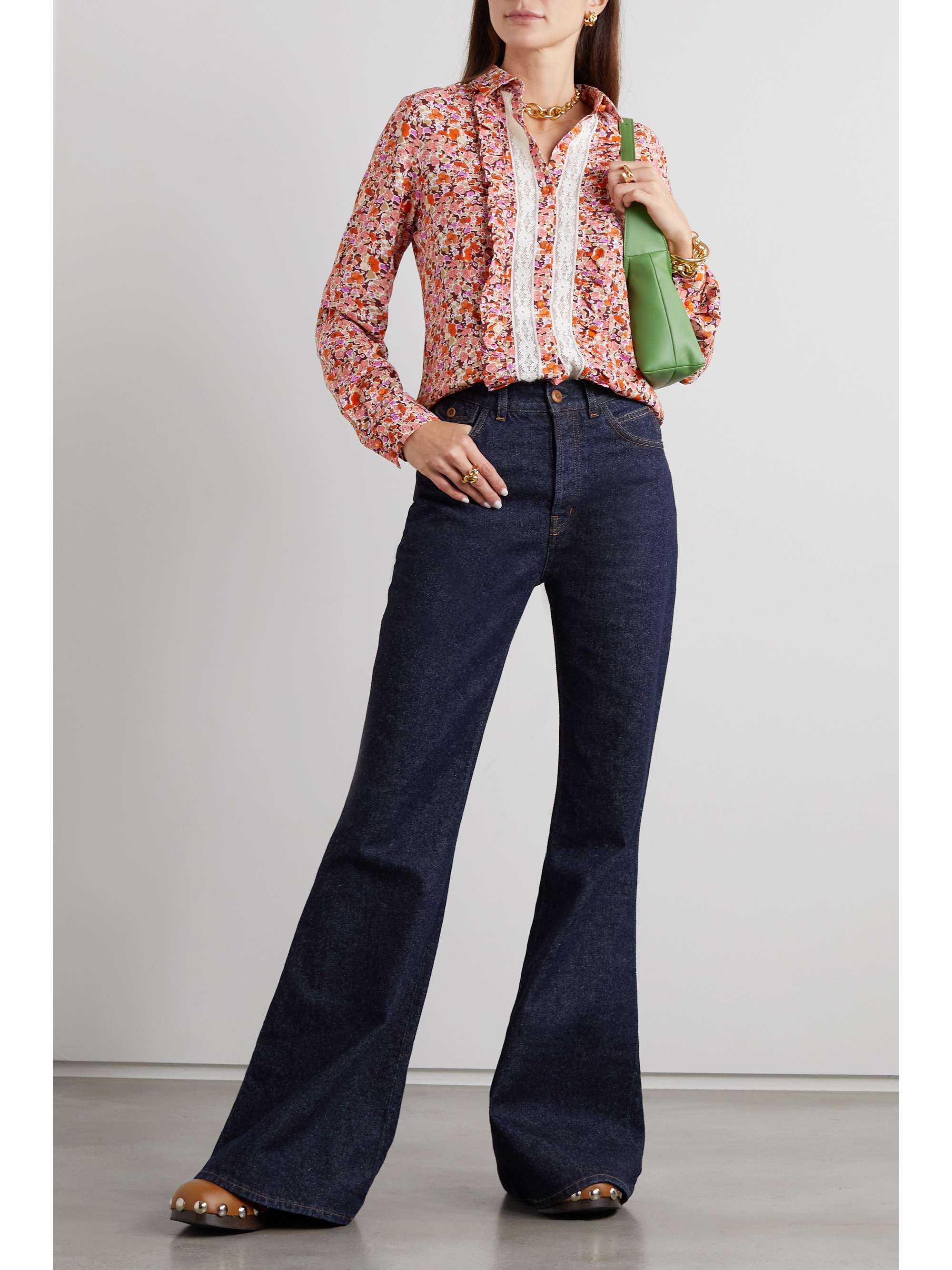 LORETTA CAPONI + NET SUSTAIN Bruna lace-trimmed floral-print woven shirt