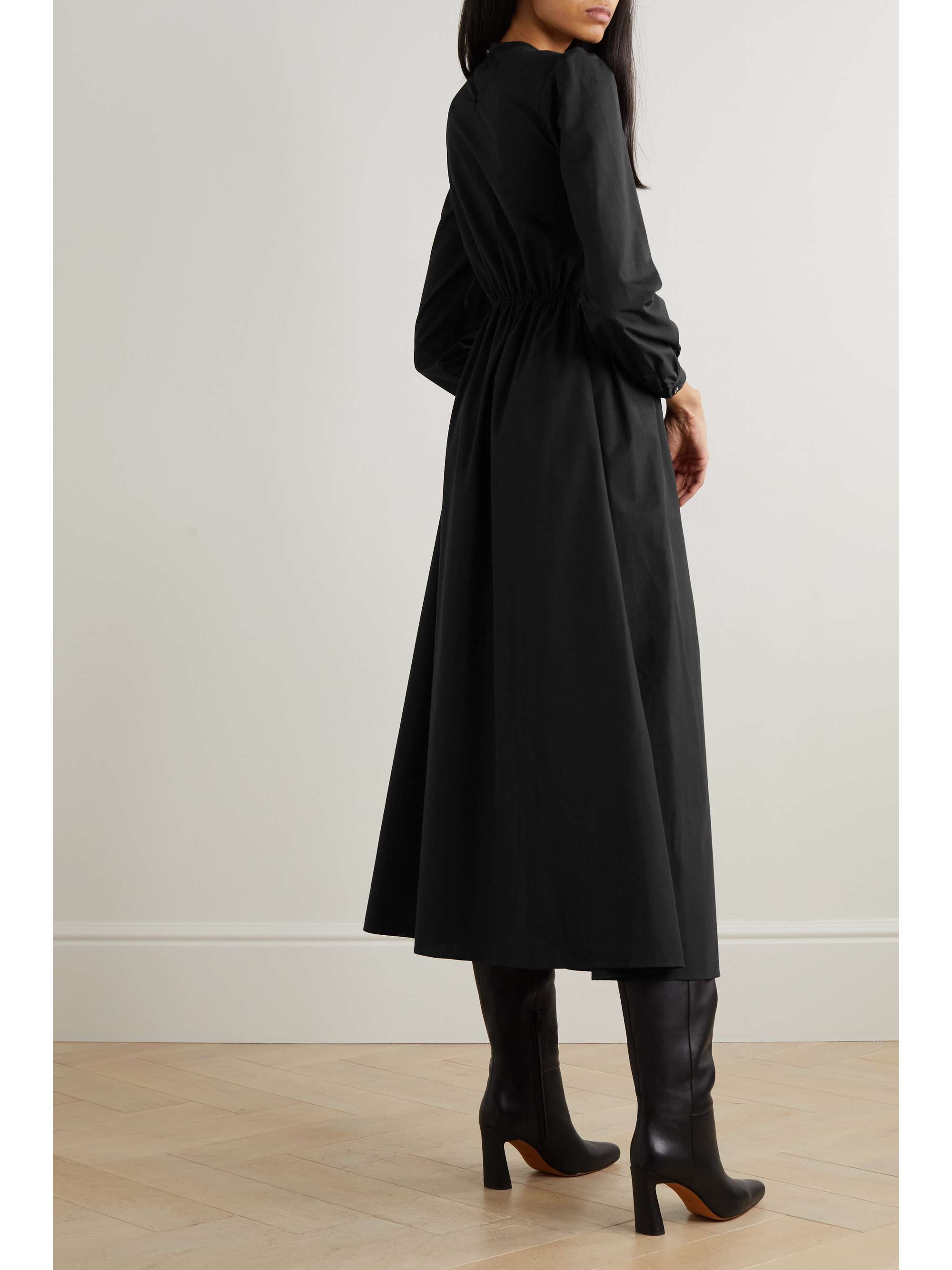 LORETTA CAPONI + NET SUSTAIN Lea embroidered smocked cotton-poplin midi dress