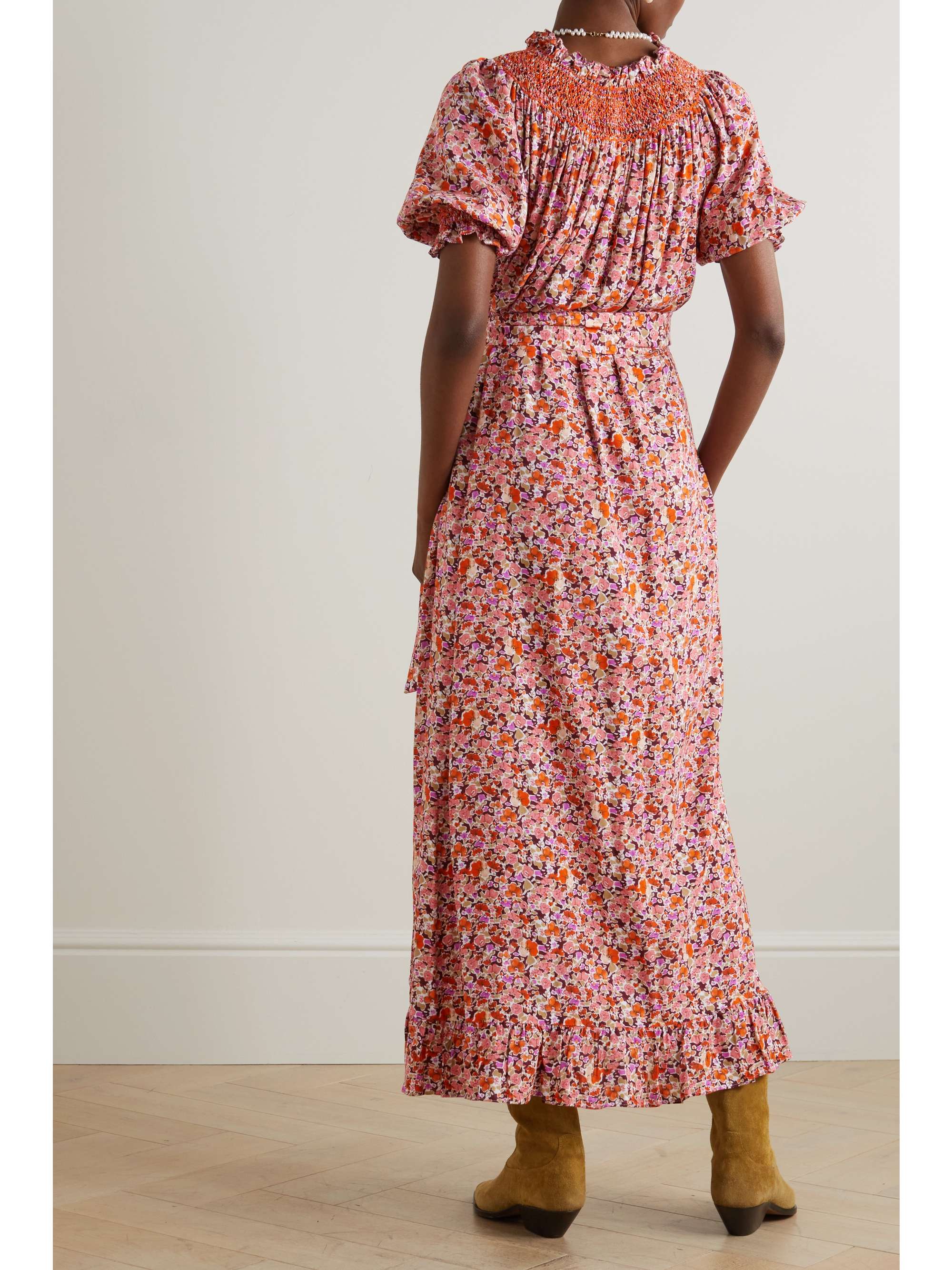LORETTA CAPONI + NET SUSTAIN Loretta belted embroidered floral-print woven maxi dress