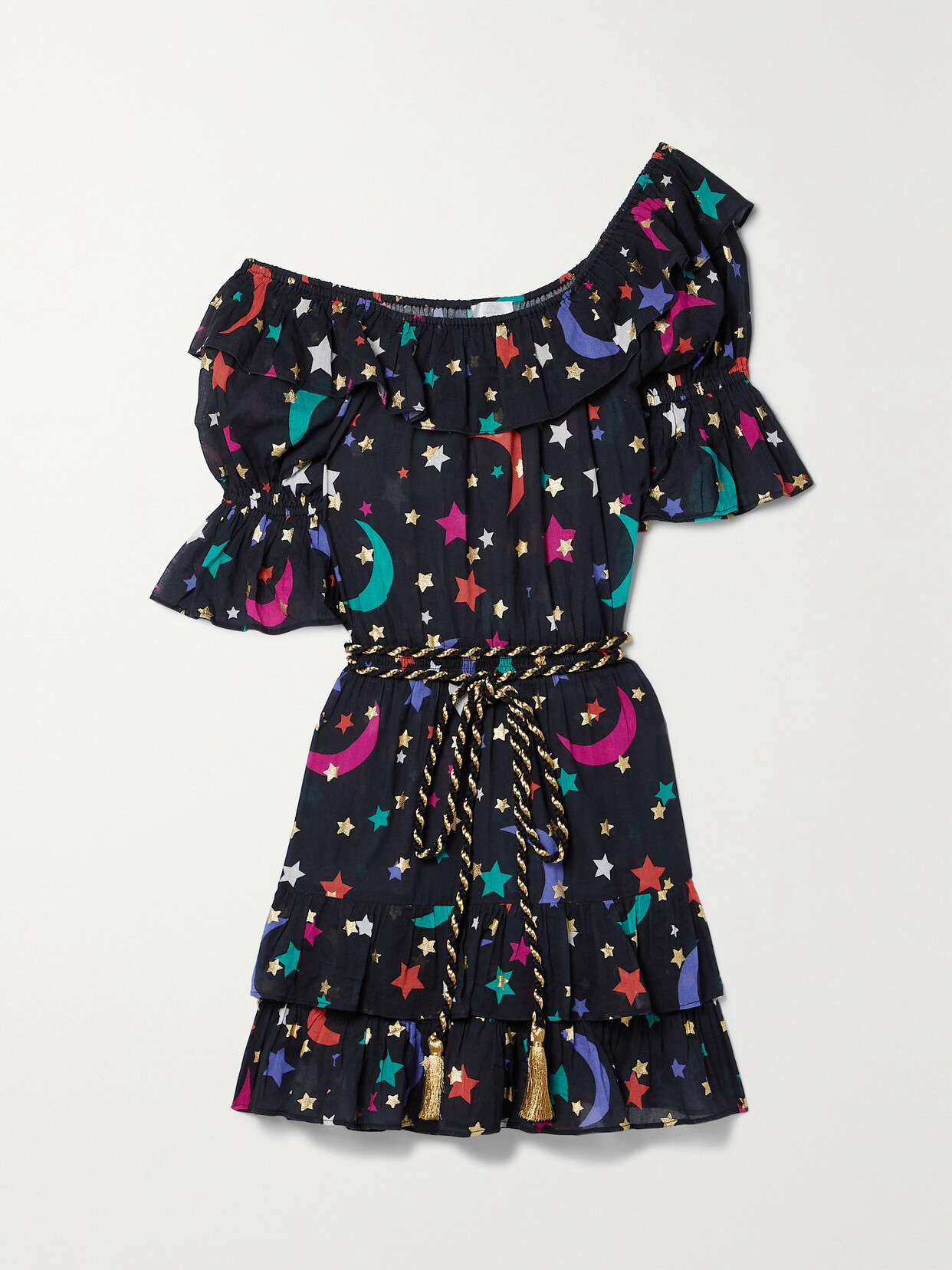 Miguelina Lux Printed Cotton-poplin Mini Dress In Black
