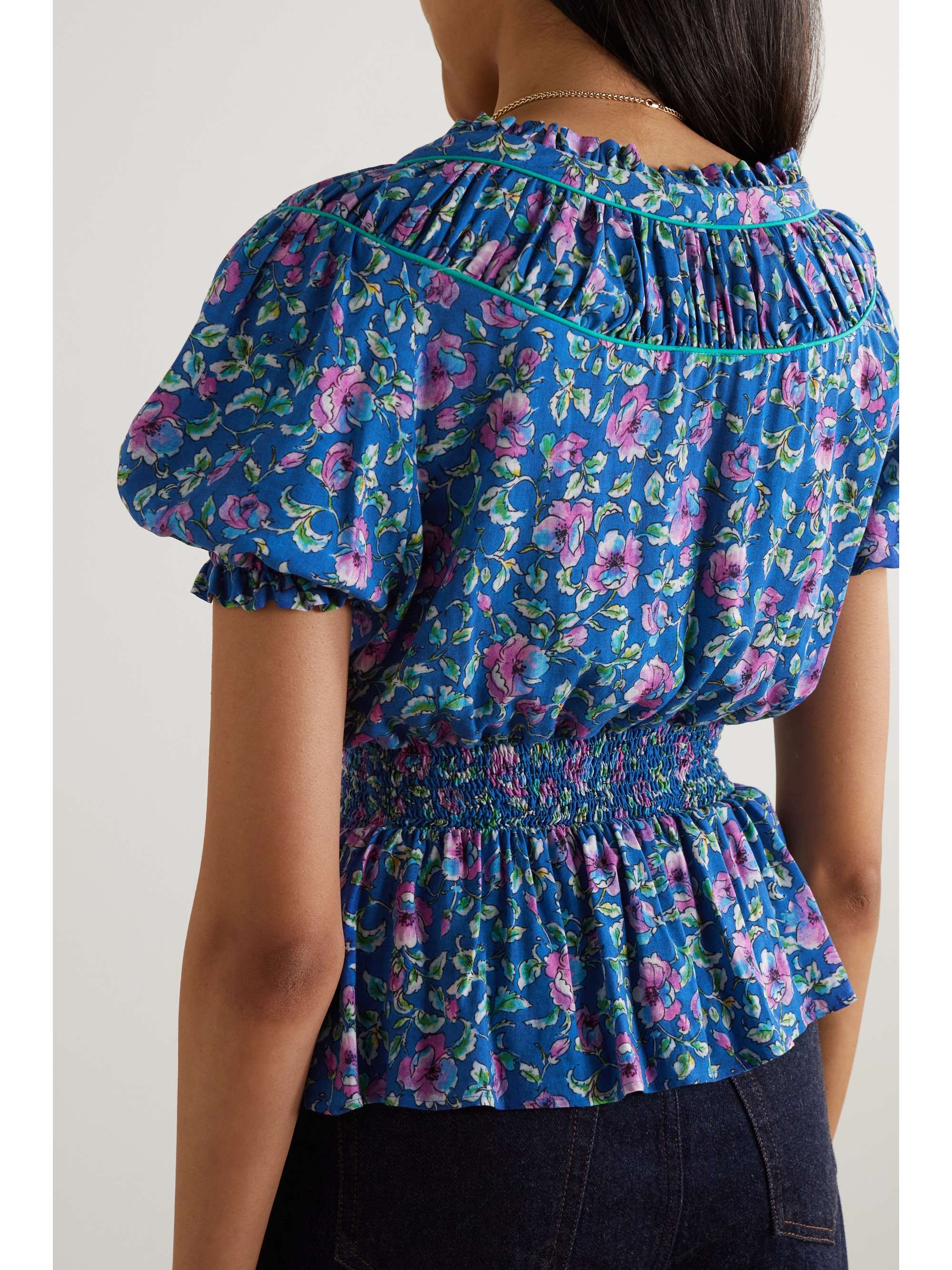 LORETTA CAPONI + NET SUSTAIN Giada ruffled floral-print voile blouse