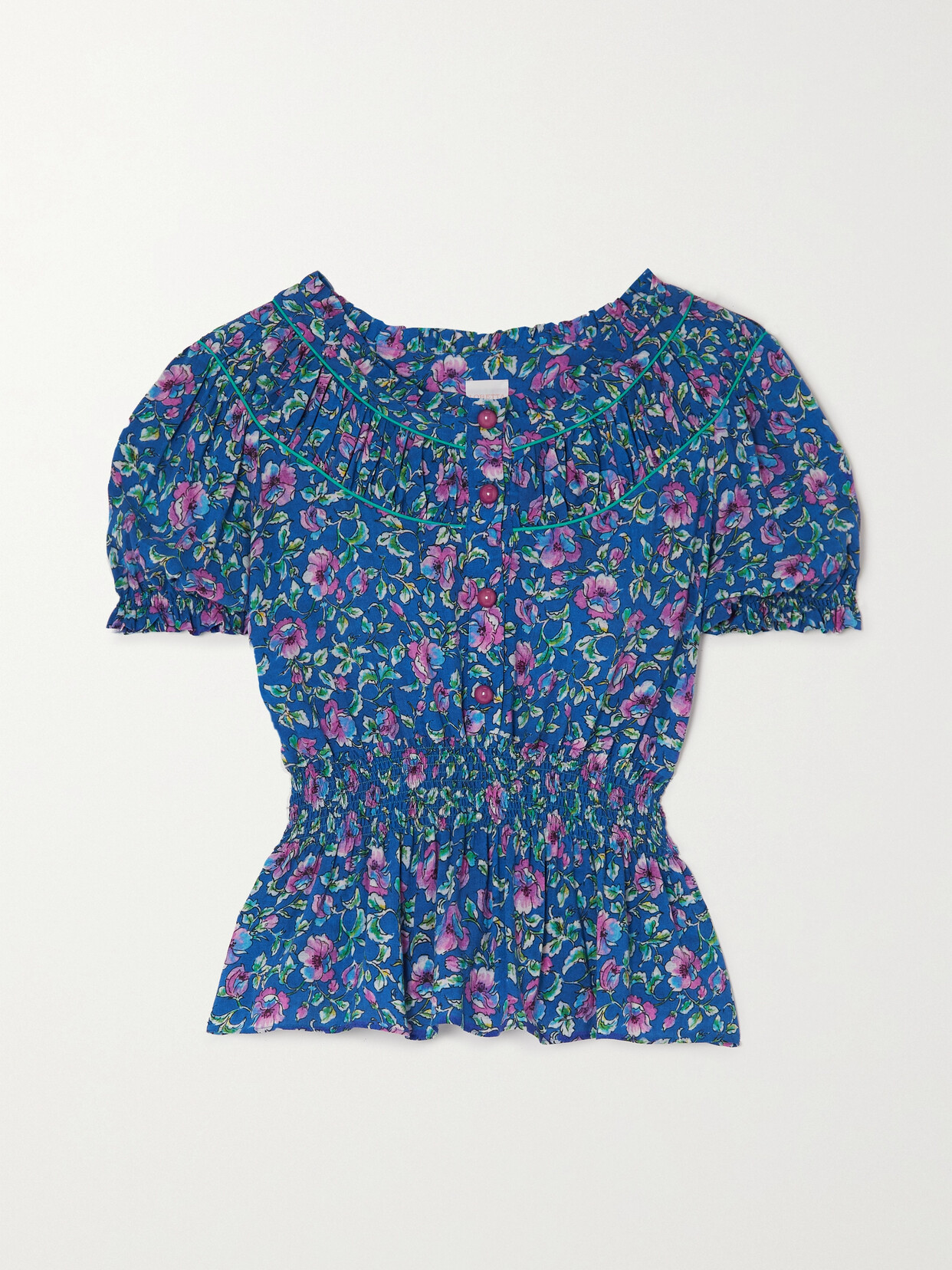 Loretta Caponi + Net Sustain Giada Ruffled Floral-print Voile Blouse - Blue