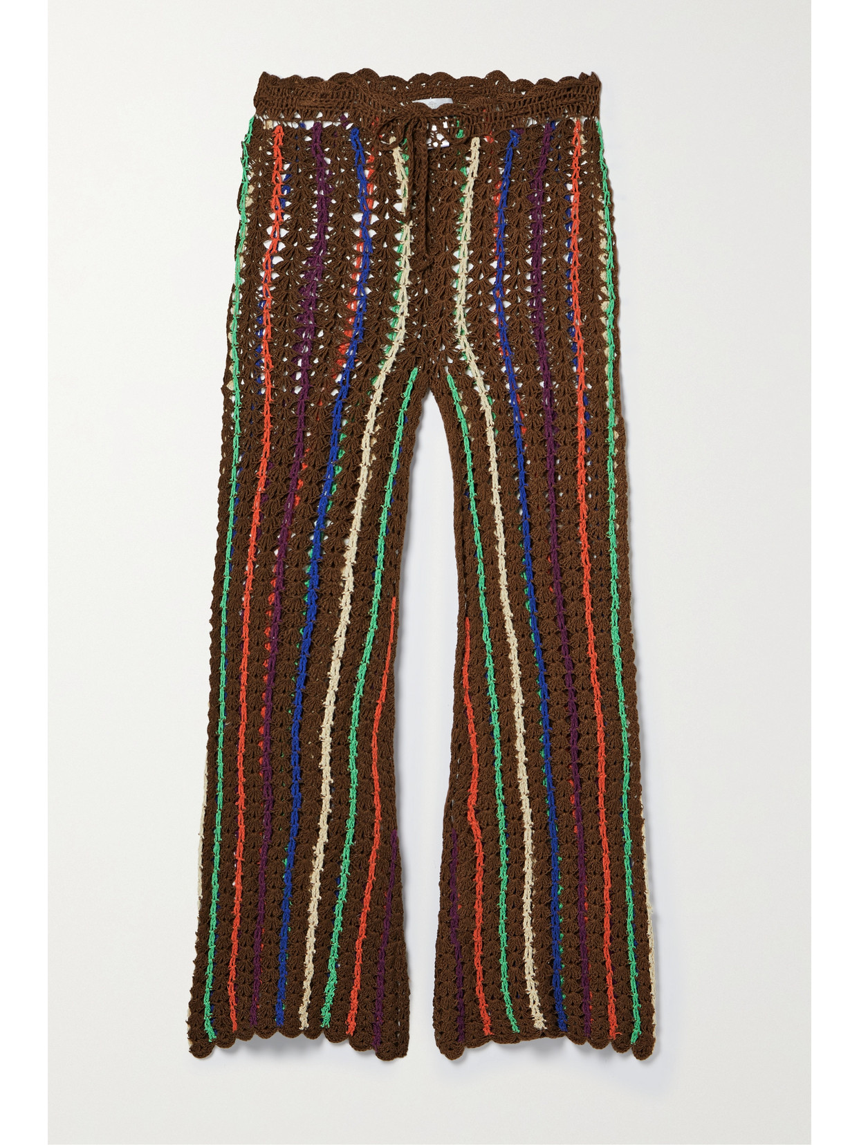 Miguelina + Net Sustain Johani Crocheted Cotton Straight-leg Pants In Brown
