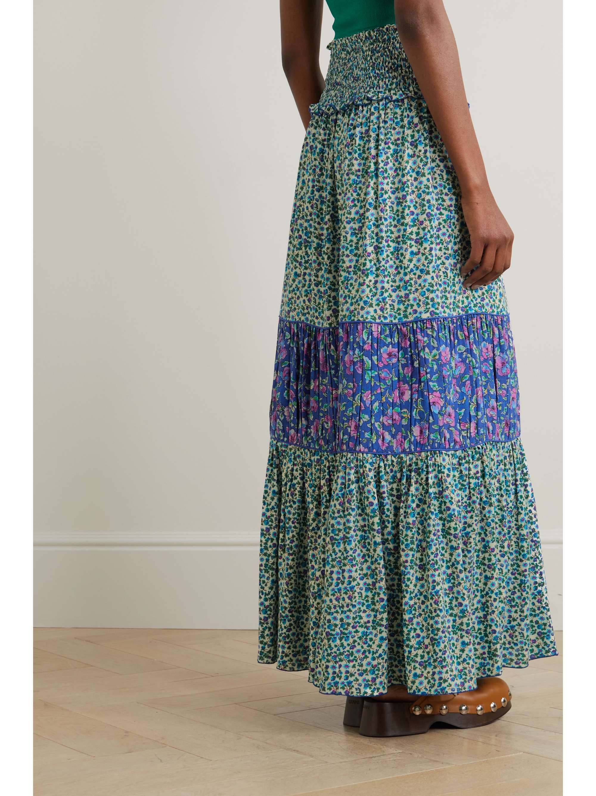 LORETTA CAPONI + NET SUSTAIN Romee tiered floral-print woven maxi skirt