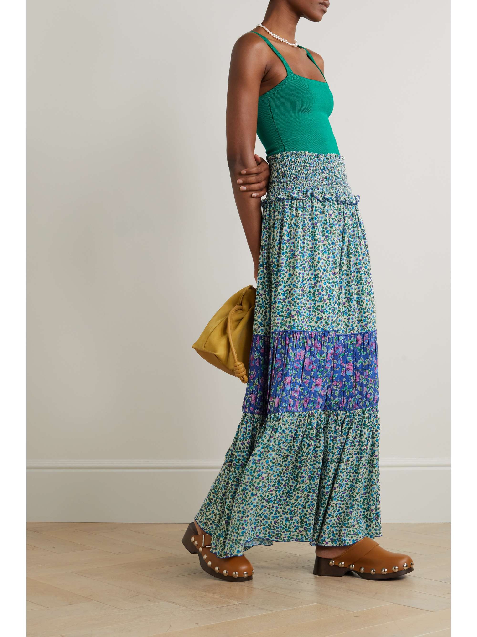 LORETTA CAPONI + NET SUSTAIN Romee tiered floral-print woven maxi skirt