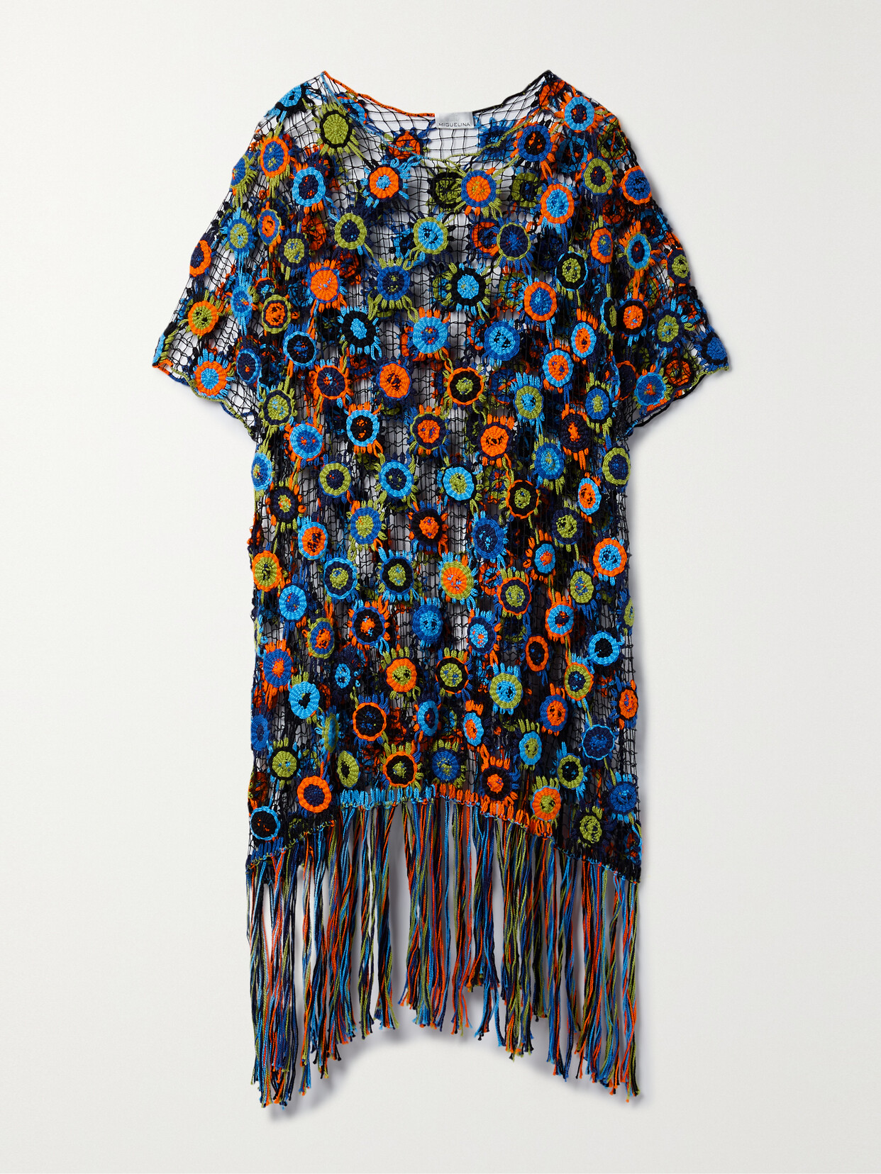 MIGUELINA + NET SUSTAIN ROMANA FRINGED CROCHETED COTTON KAFTAN