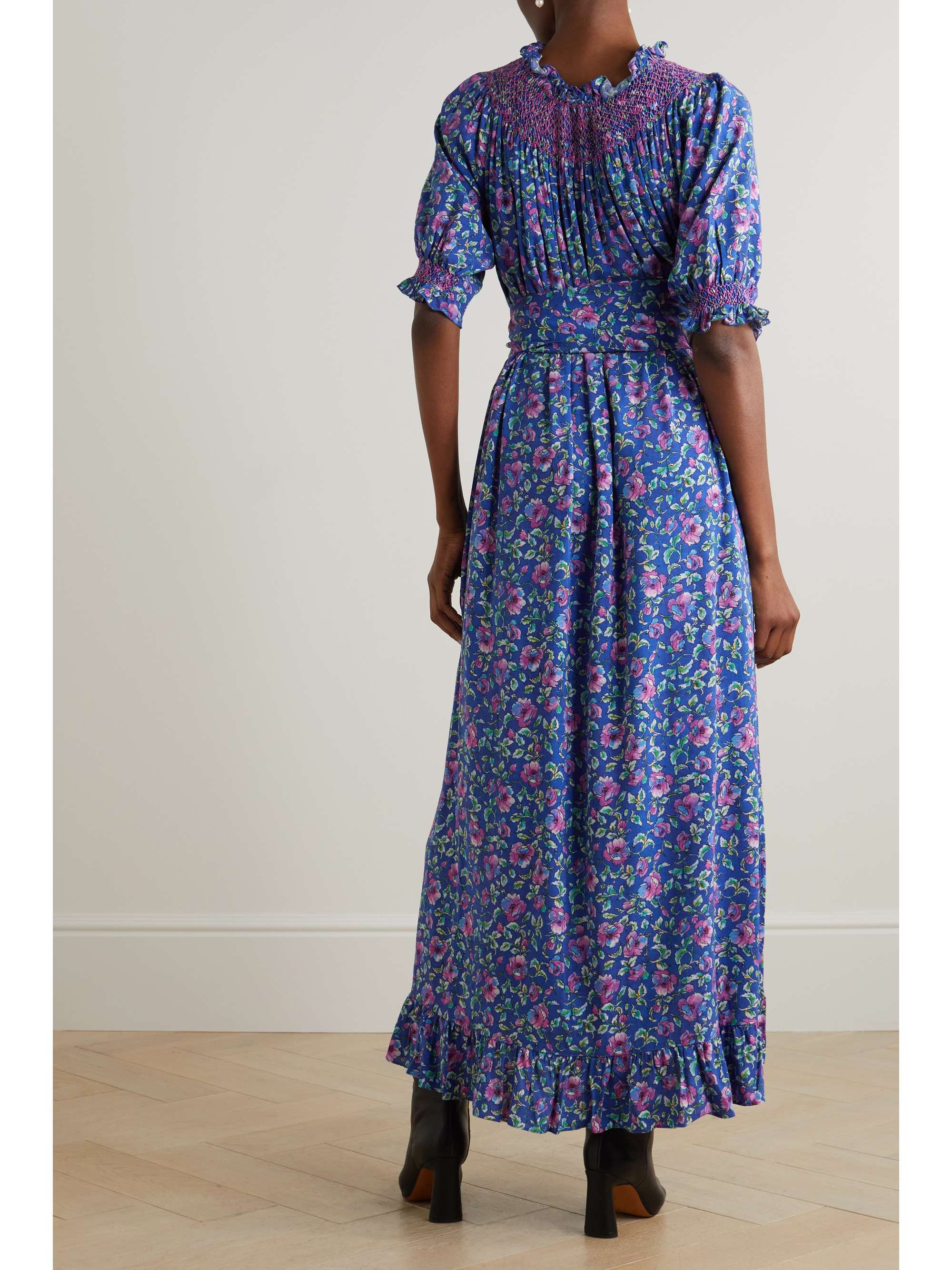 LORETTA CAPONI + NET SUSTAIN Loretta belted embroidered floral-print woven maxi dress