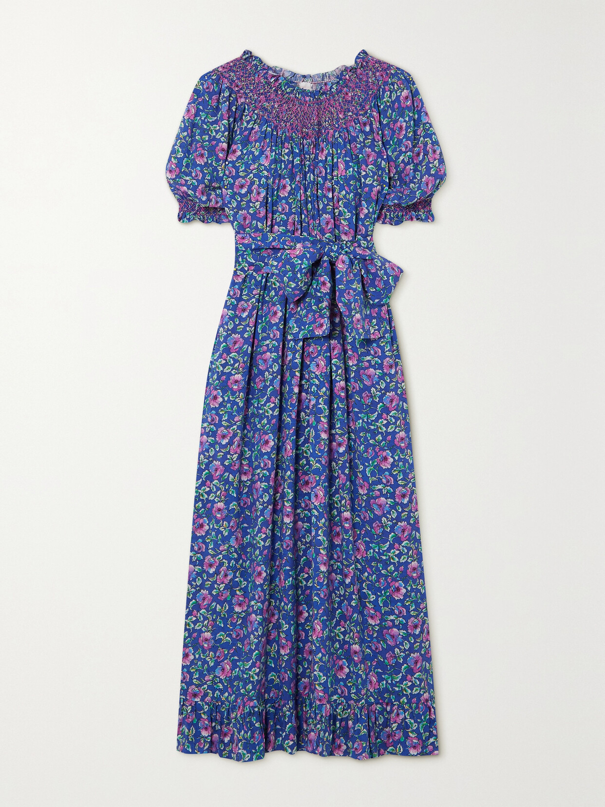 Loretta Caponi + Net Sustain Loretta Belted Embroidered Floral-print Woven Maxi Dress