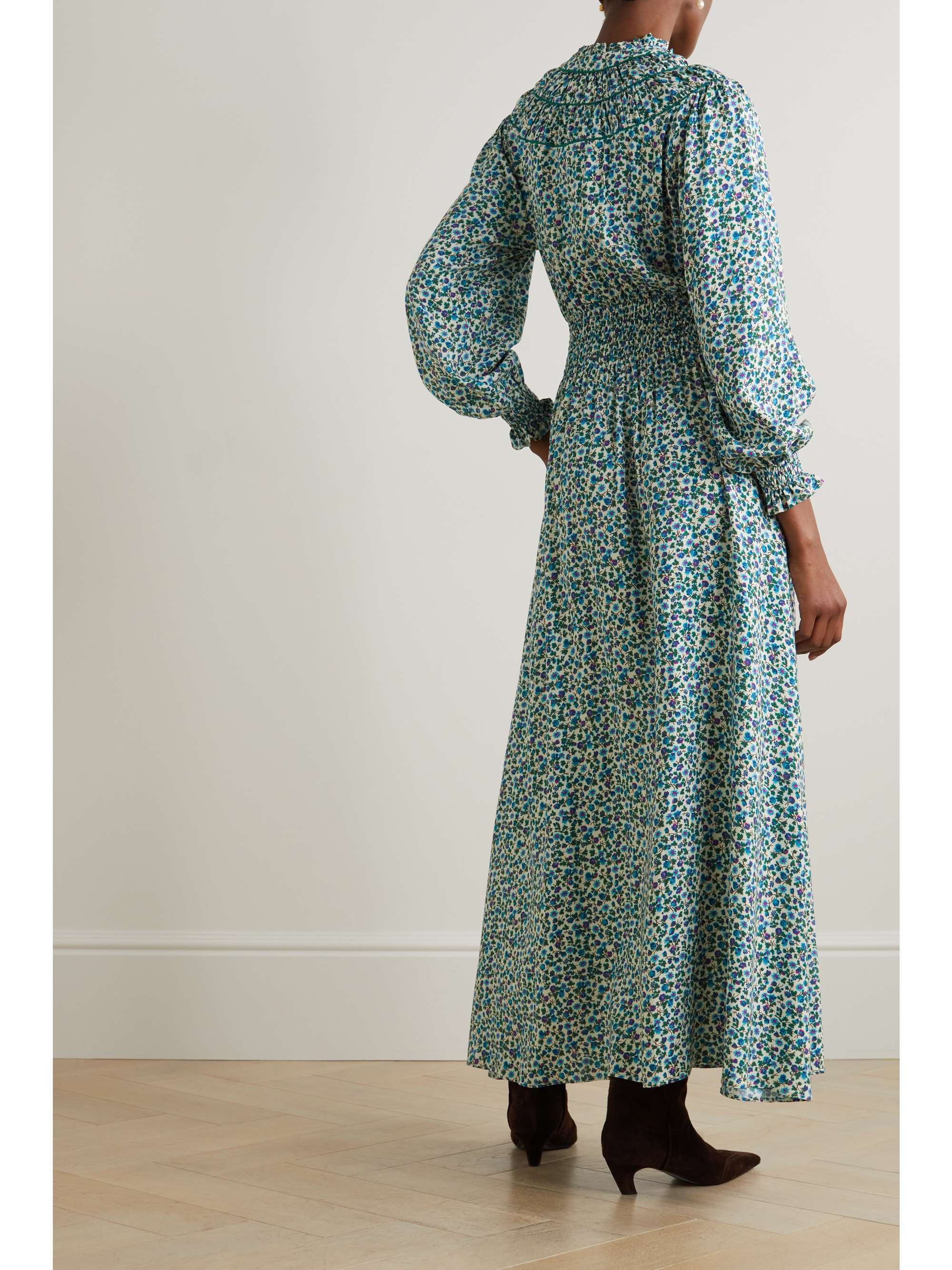 LORETTA CAPONI + NET SUSTAIN Zaira embroidered floral-print woven maxi dress