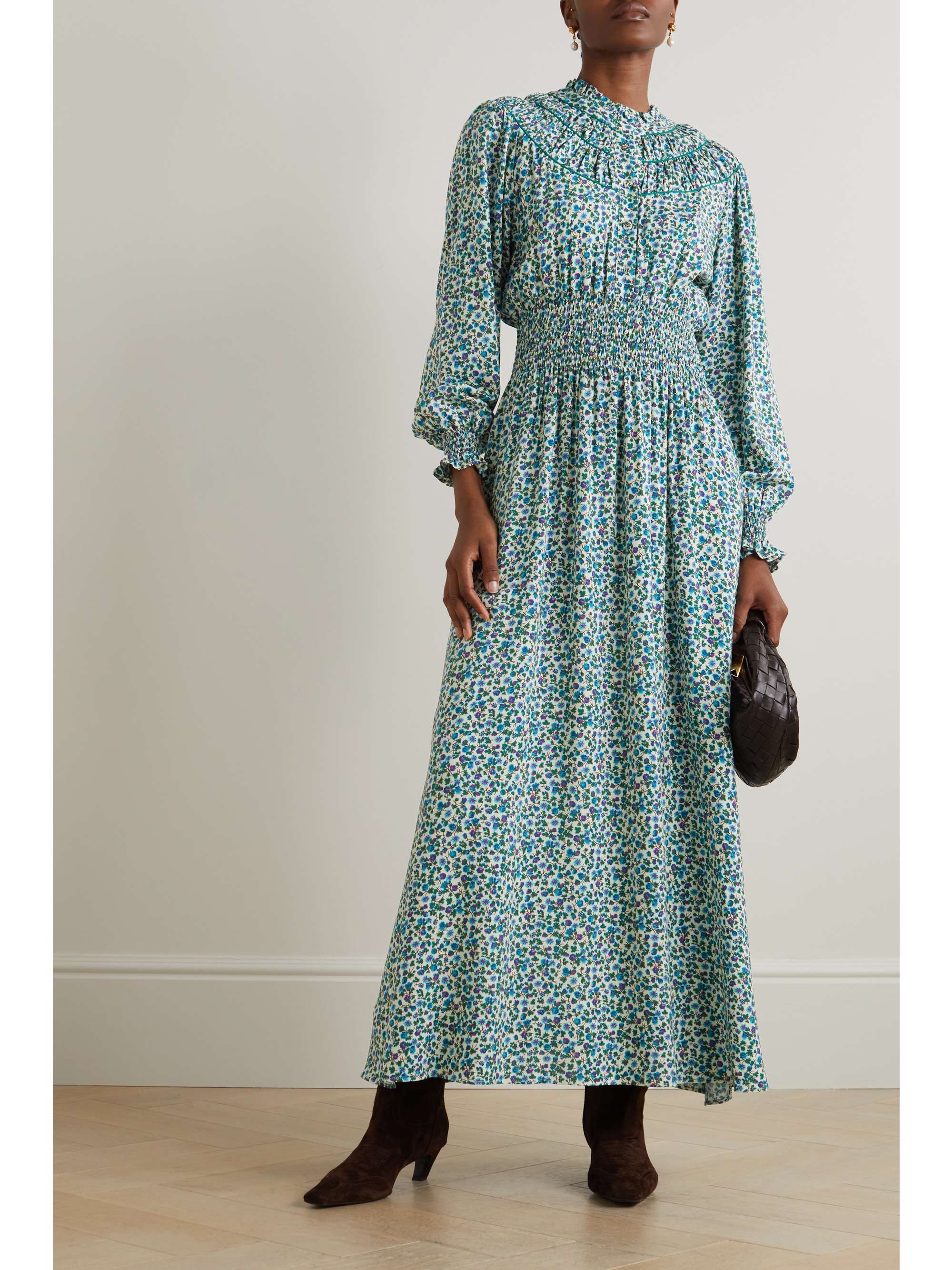 LORETTA CAPONI + NET SUSTAIN Zaira embroidered floral-print woven maxi dress