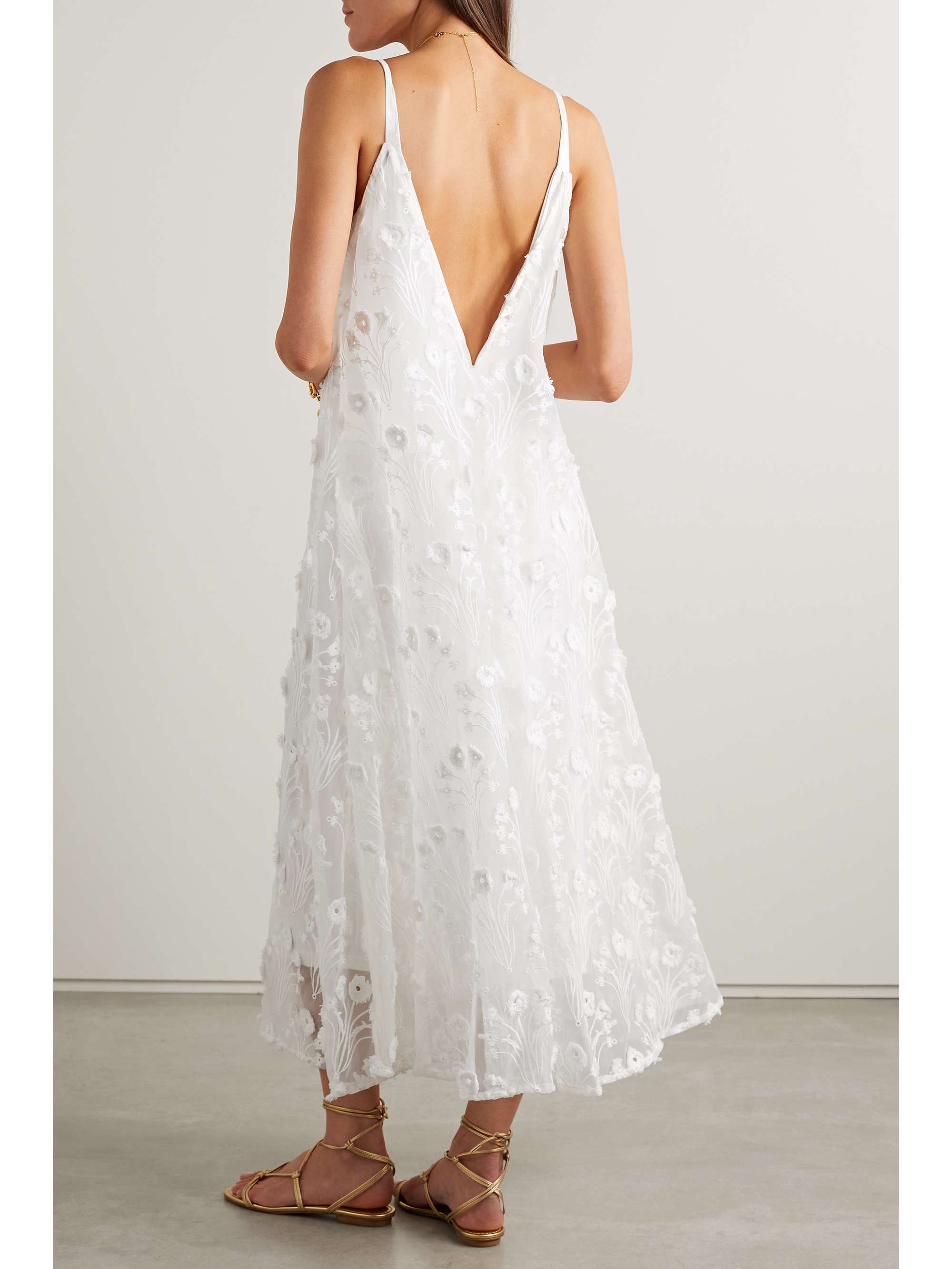 AGUA BY AGUA BENDITA + NET SUSTAIN Hierbaluisa Diente de León Amanecer floral-embroidered organza maxi dress
