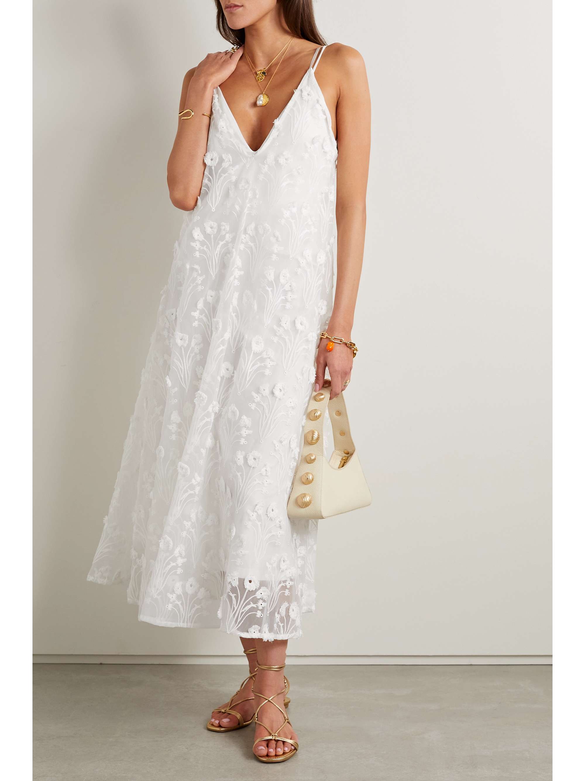 AGUA BY AGUA BENDITA + NET SUSTAIN Hierbaluisa Diente de León Amanecer floral-embroidered organza maxi dress