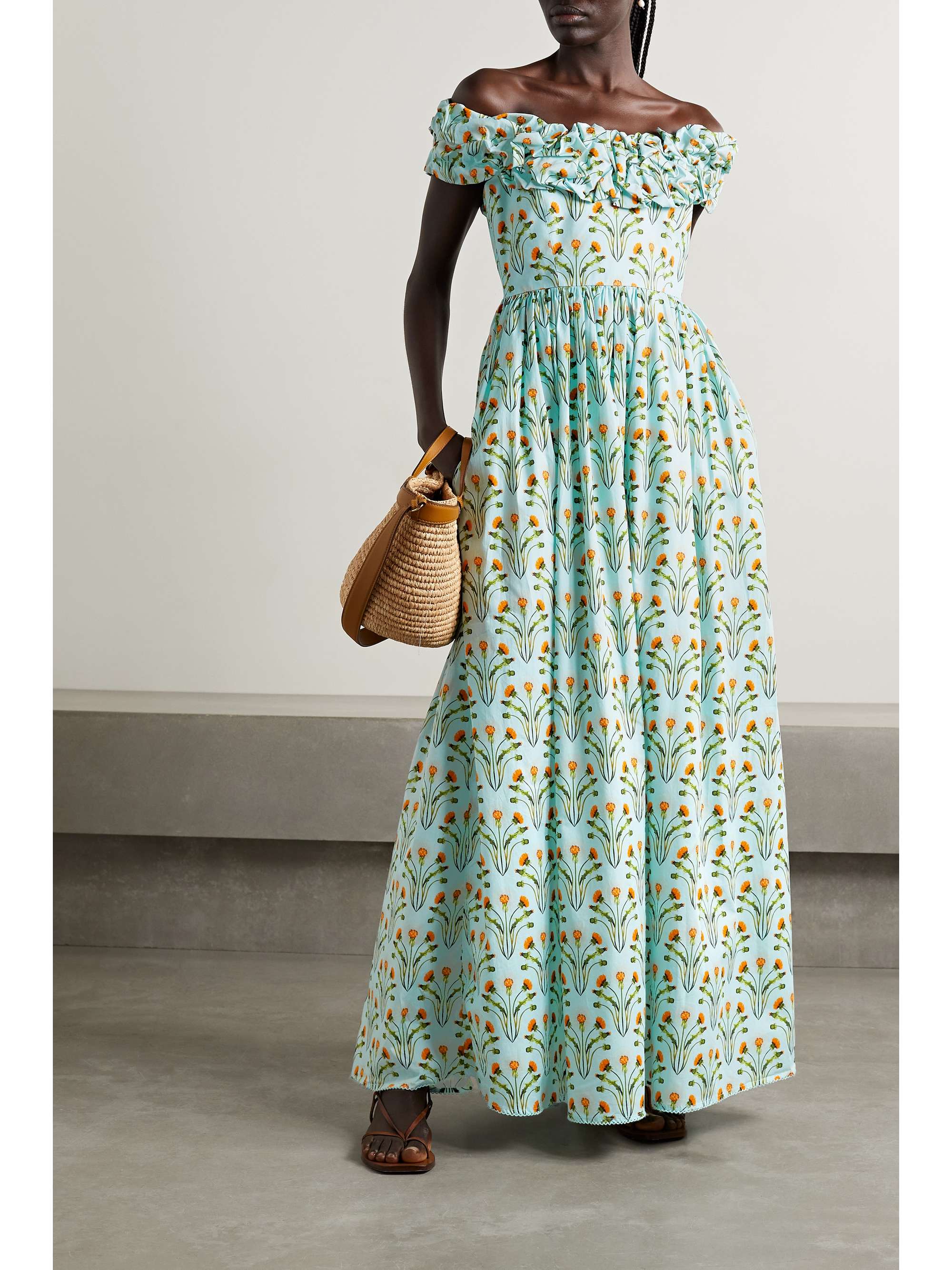 AGUA BY AGUA BENDITA + NET SUSTAIN Espliego off-the-shoulder floral-print  cotton-poplin maxi dress | NET-A-PORTER