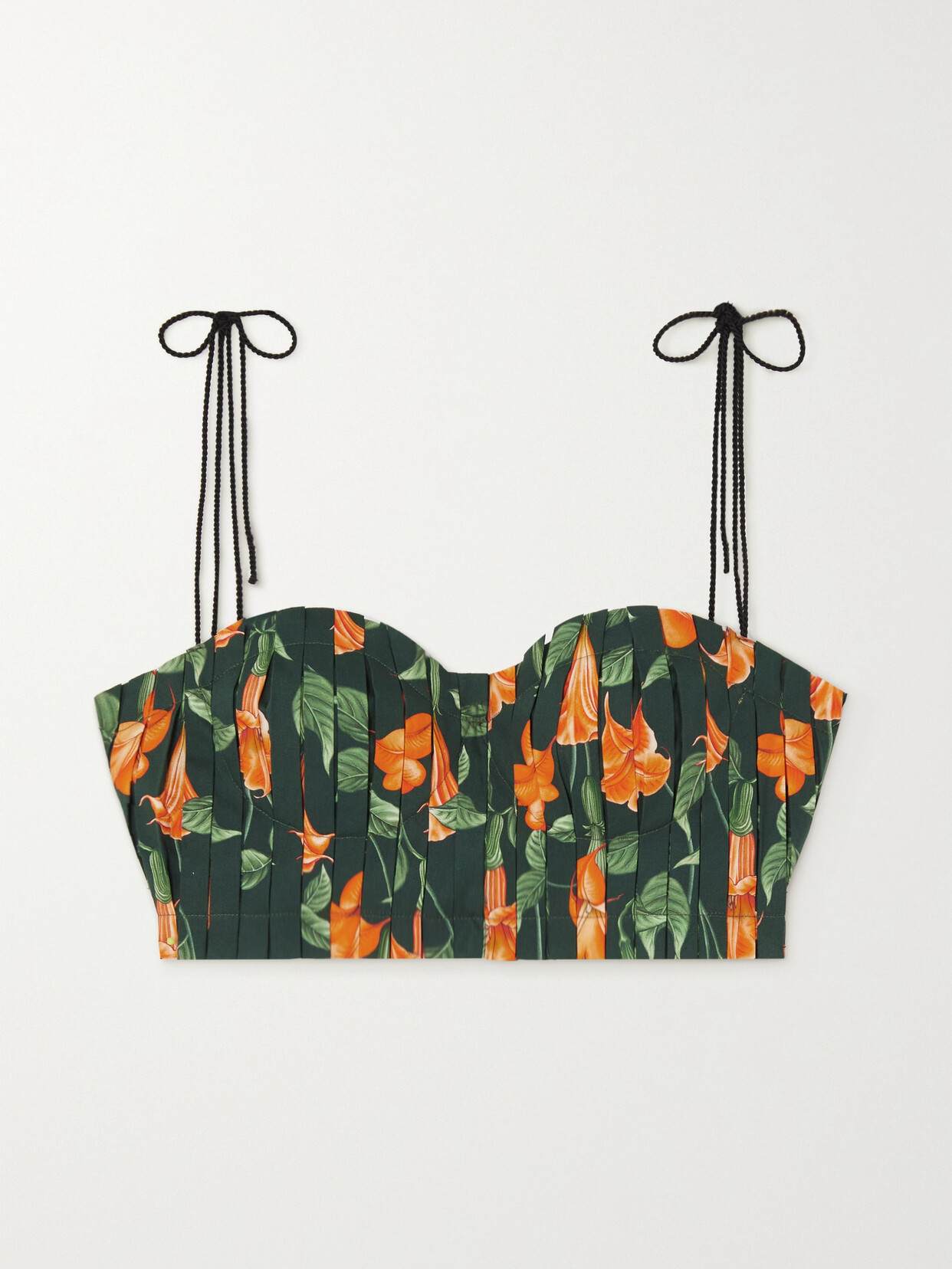 Agua by Agua Bendita - + Net Sustain Moringa Monarca Cropped Pleated Floral-print Cotton-poplin Top - Green