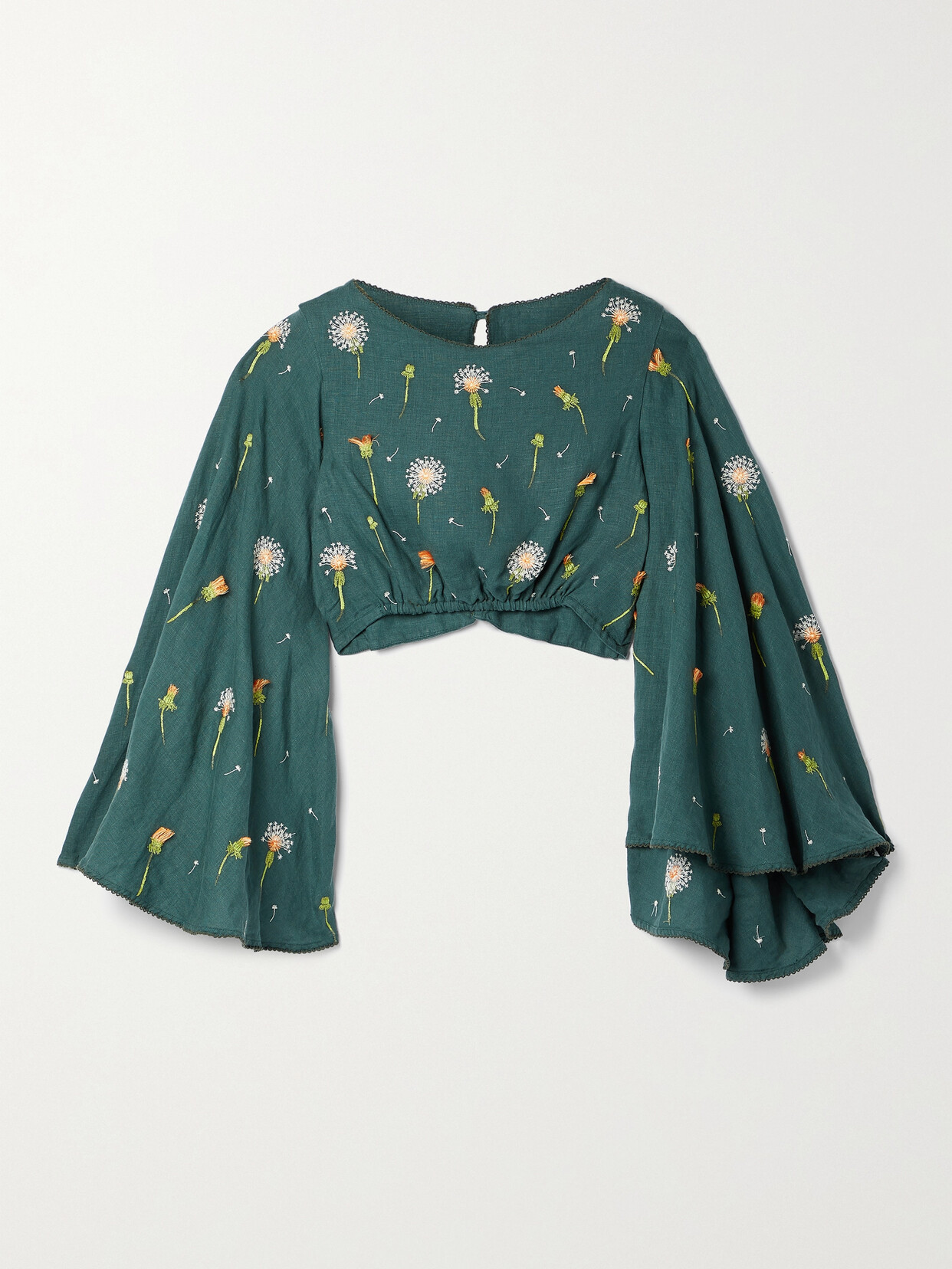 AGUA BY AGUA BENDITA + NET SUSTAIN SAUCE CROPPED EMBROIDERED LINEN TOP