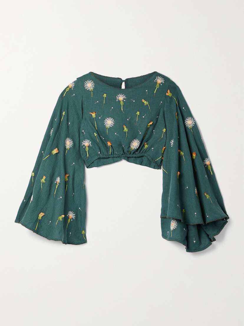 Agua by Agua Bendita + Net Sustain Sauce Cropped Embroidered Linen Top - x small