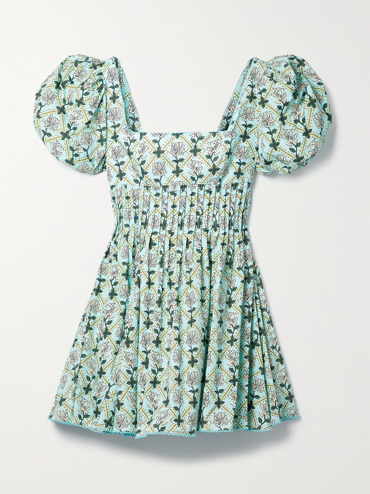 AGUA BY AGUA BENDITA + NET SUSTAIN CARAMELO PINTUCKED FLORAL-PRINT COTTON-POPLIN MINI DRESS