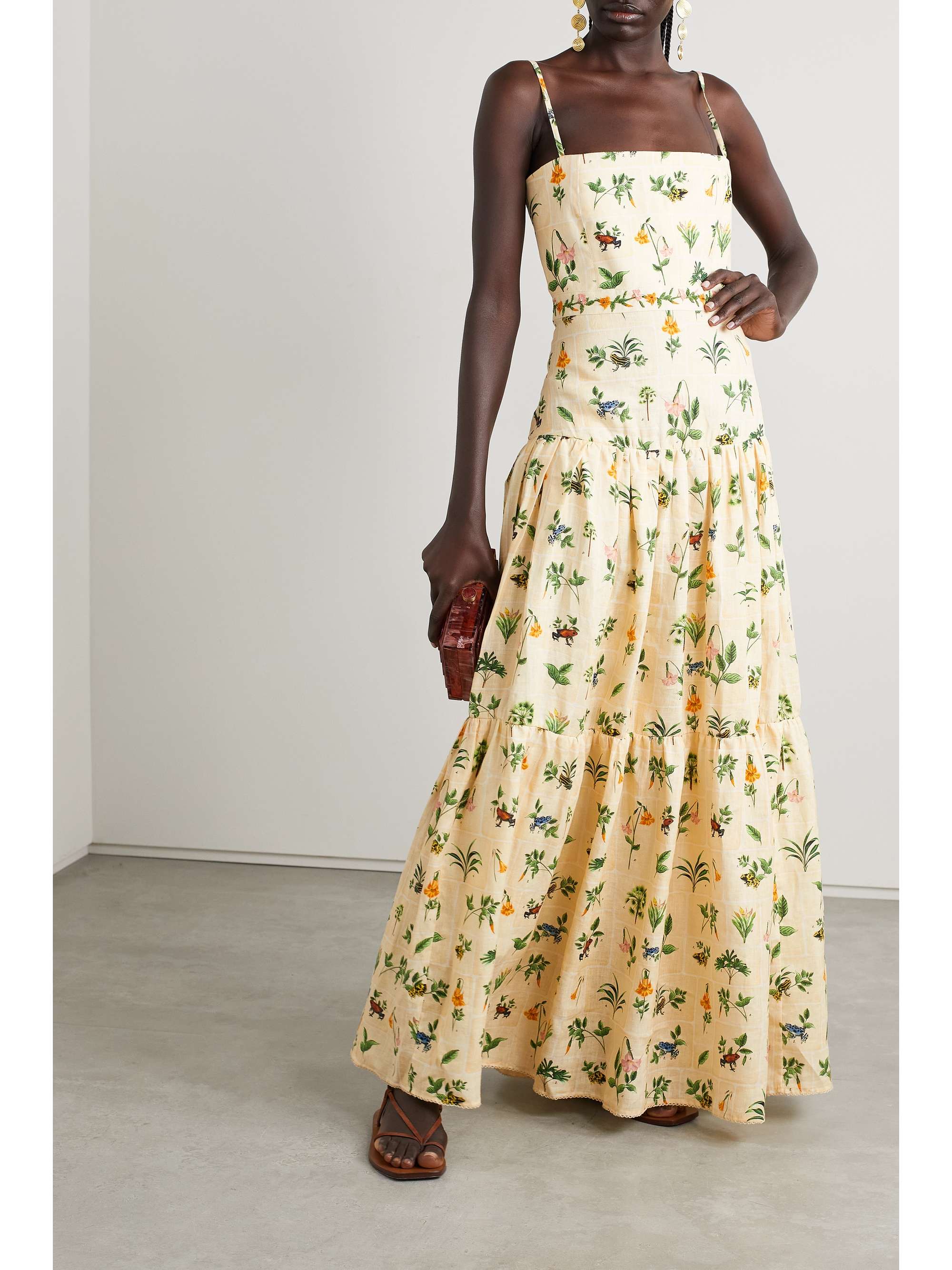 AGUA BY AGUA BENDITA + NET SUSTAIN Lima tiered floral-print linen maxi dress  | NET-A-PORTER