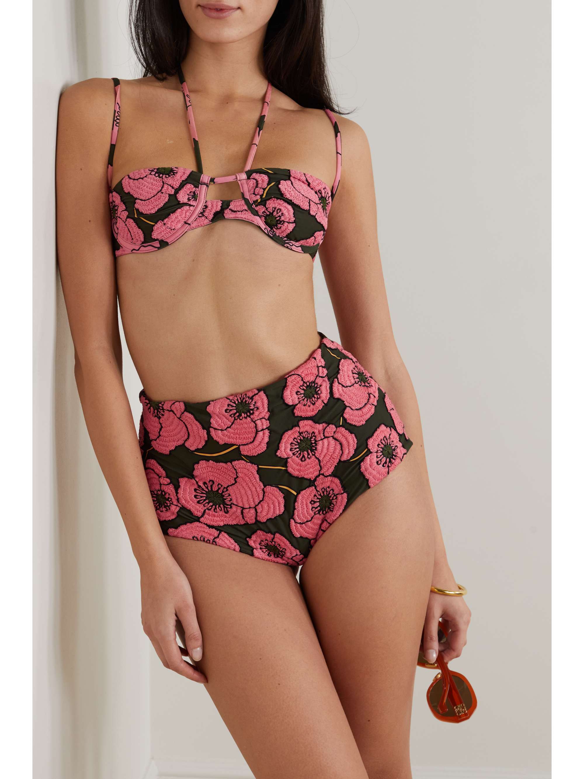 AGUA BY AGUA BENDITA + NET SUSTAIN Geranio embroidered recycled bikini briefs