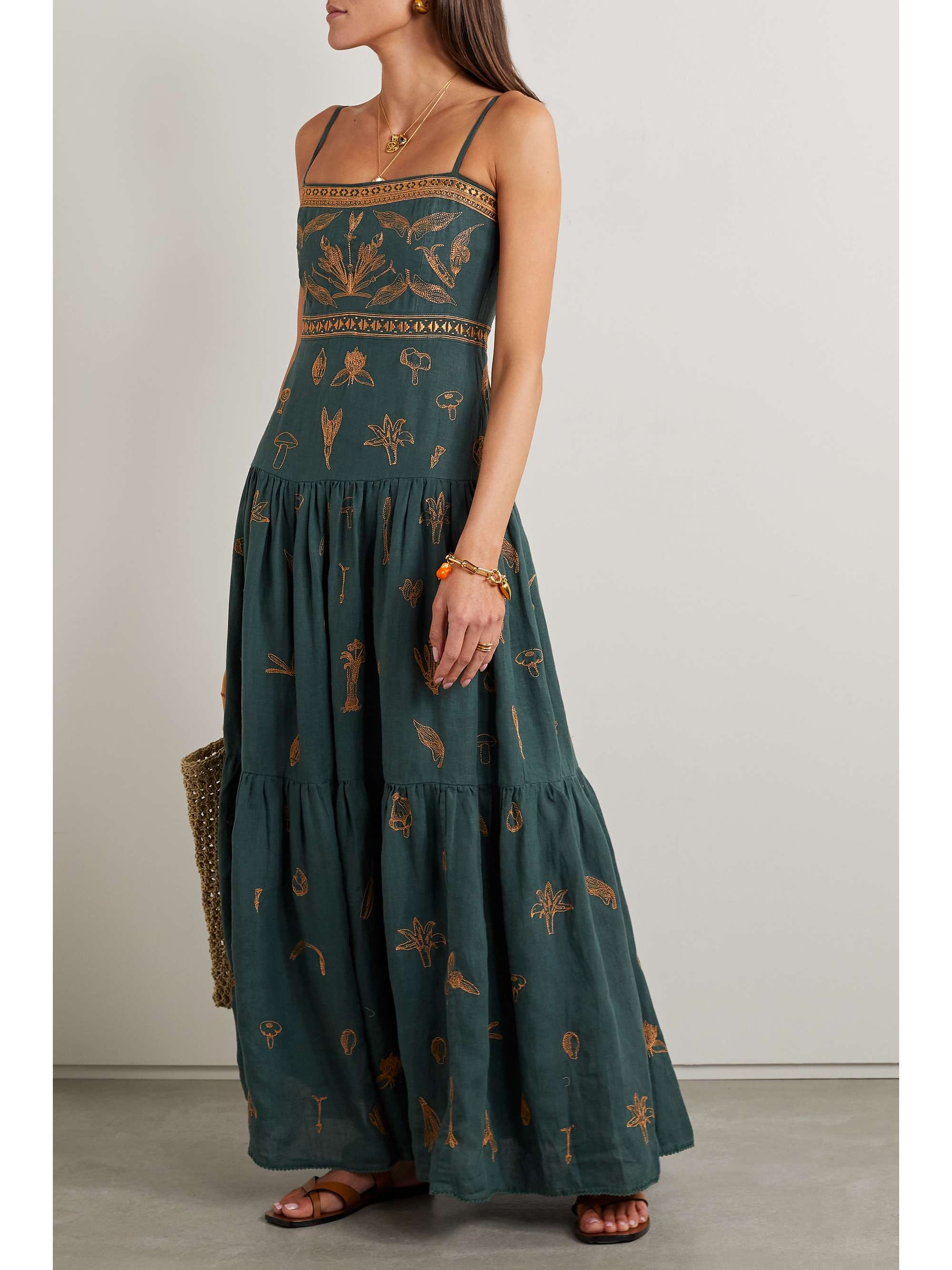 AGUA BY AGUA BENDITA + NET SUSTAIN Lima tiered embroidered linen maxi