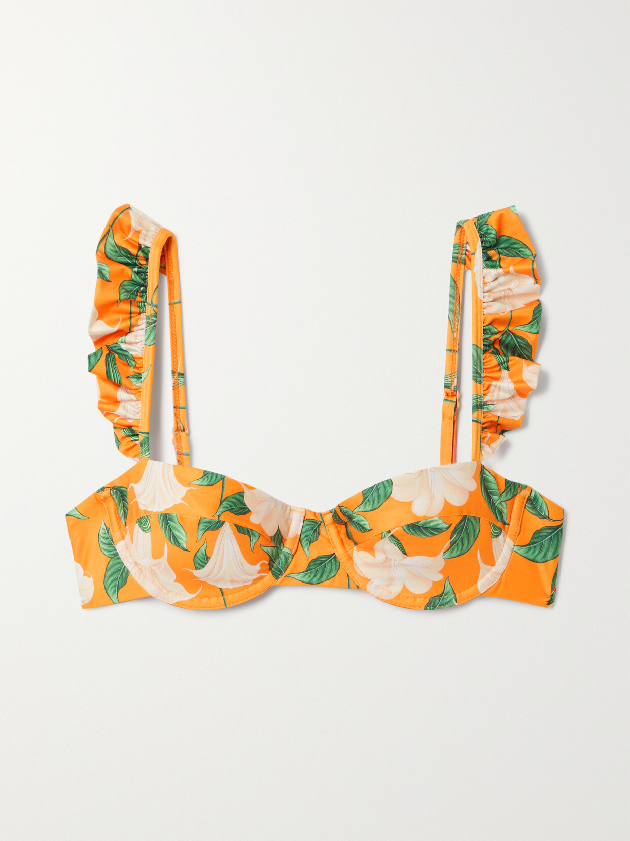 Agua by Agua Bendita - + Net Sustain Kiwi Ruffled Floral-print Recycled Underwired Bikini Top - Orange