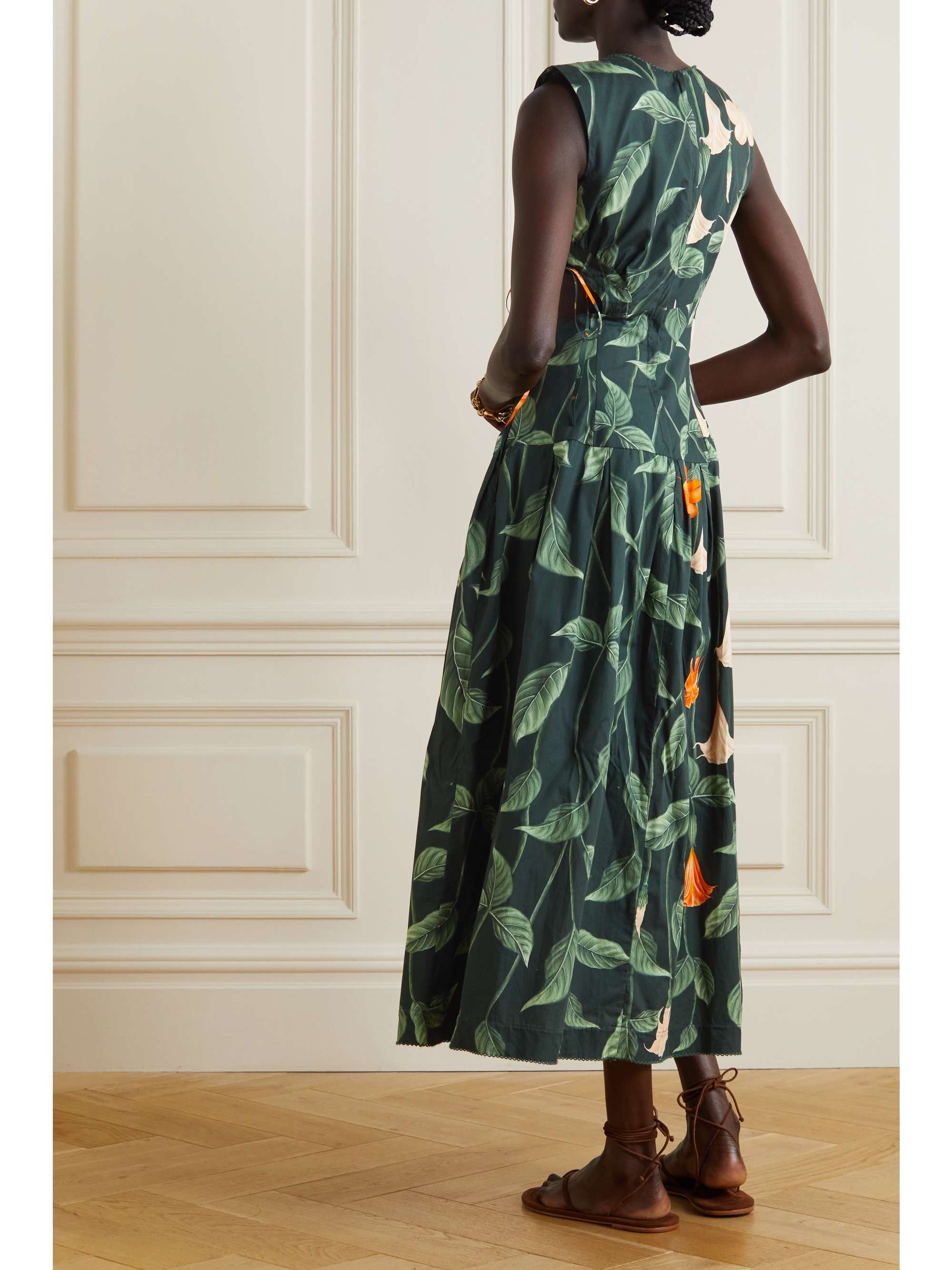 Green Otoño cutout floral-print cotton midi dress | AGUA BY AGUA ...