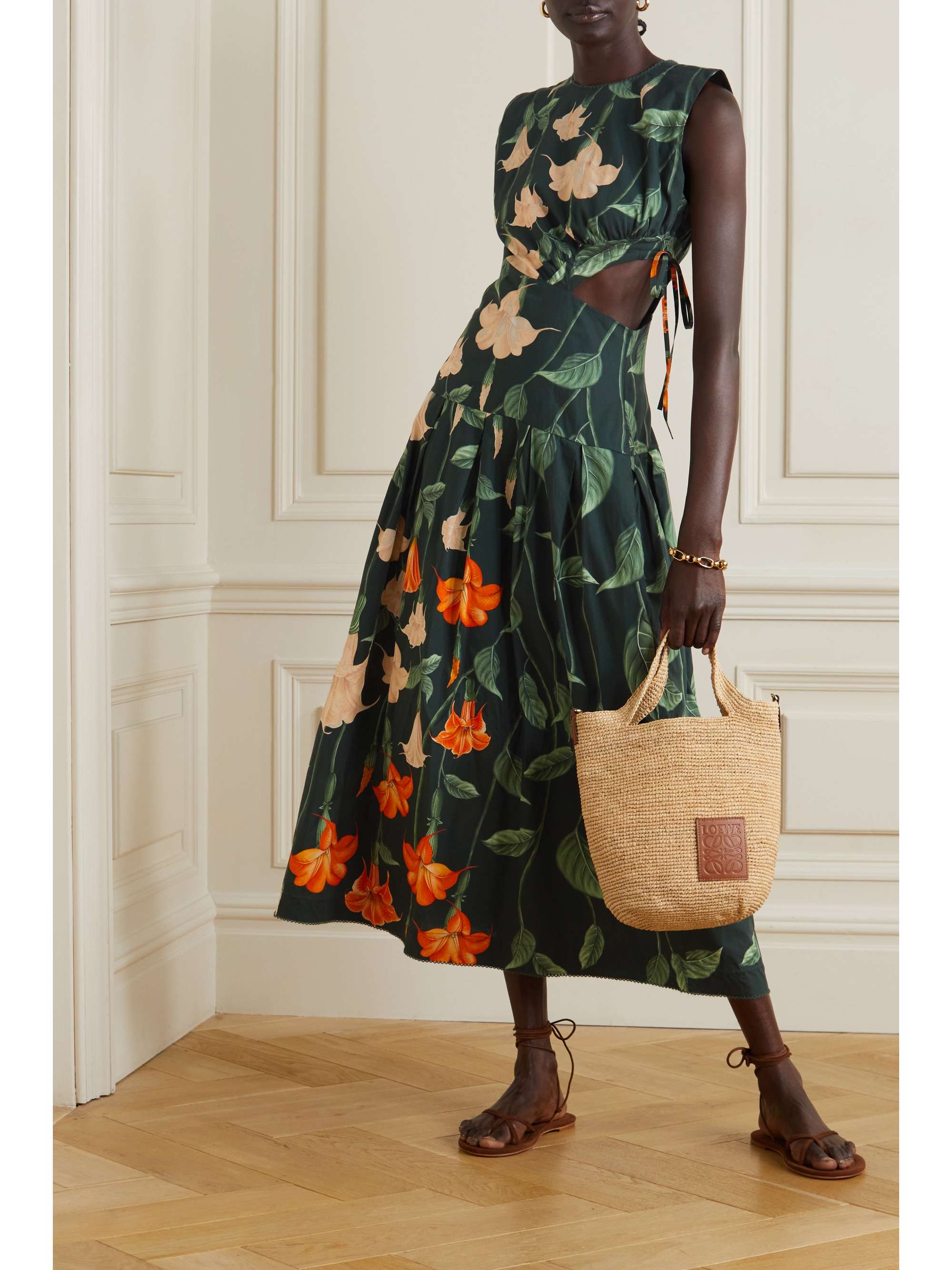 AGUA BY AGUA BENDITA + NET SUSTAIN Otoño cutout floral-print cotton midi dress