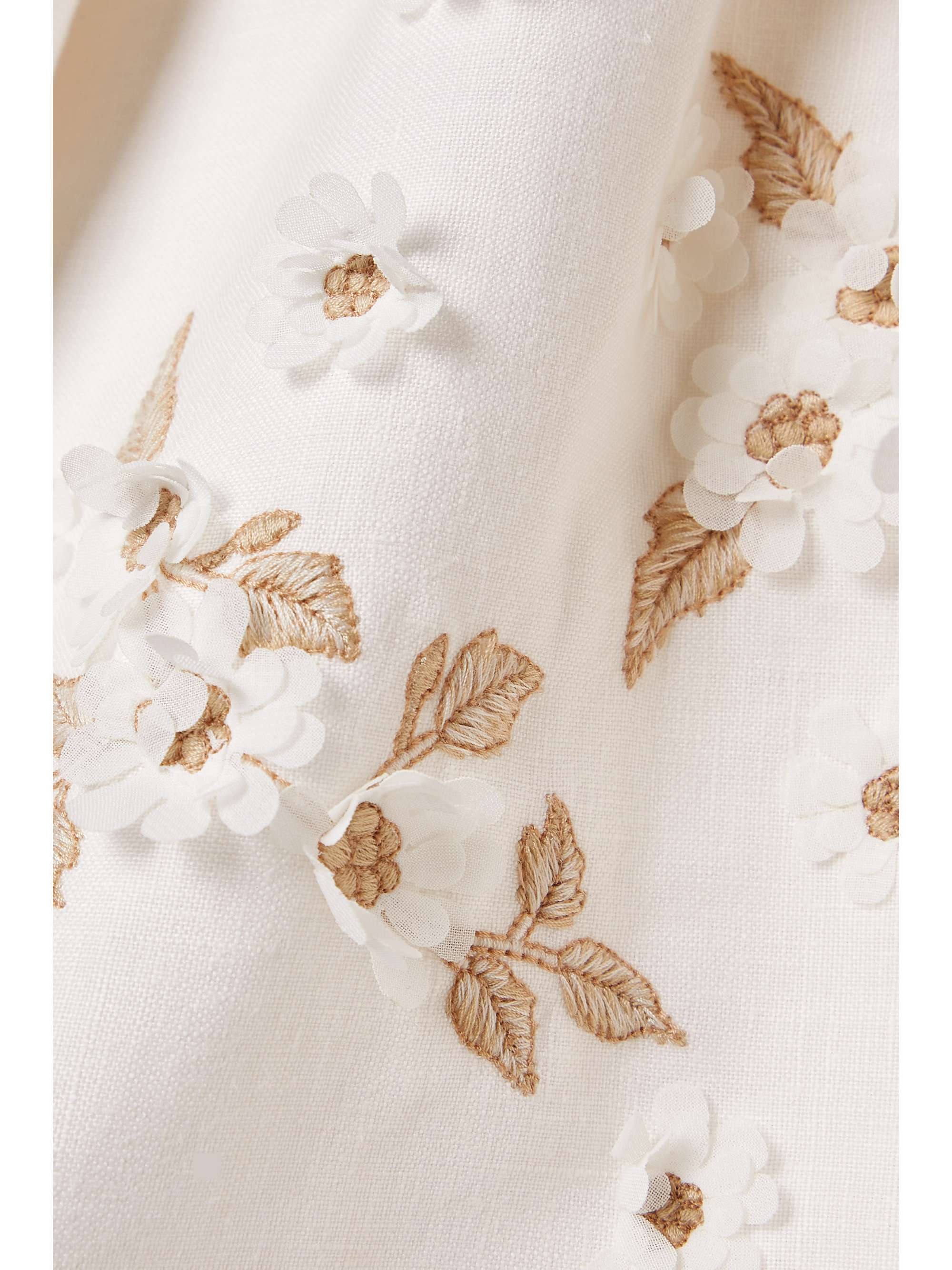 AGUA BY AGUA BENDITA + NET SUSTAIN Limonaria gathered appliquéd embroidered linen midi dress