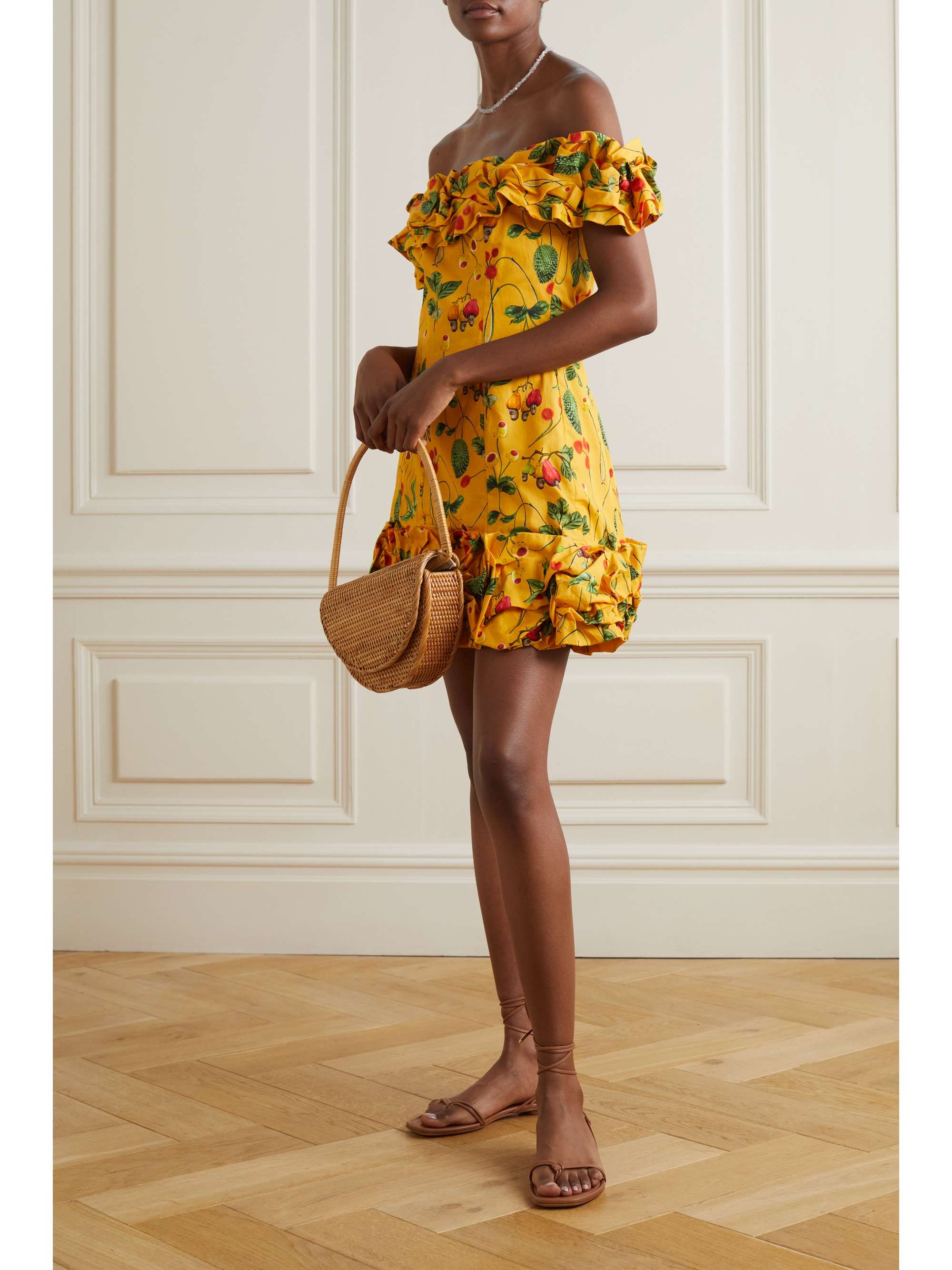 AGUA BY AGUA BENDITA + NET SUSTAIN Jardin off-the-shoulder ruffled printed  cotton mini dress | NET-A-PORTER