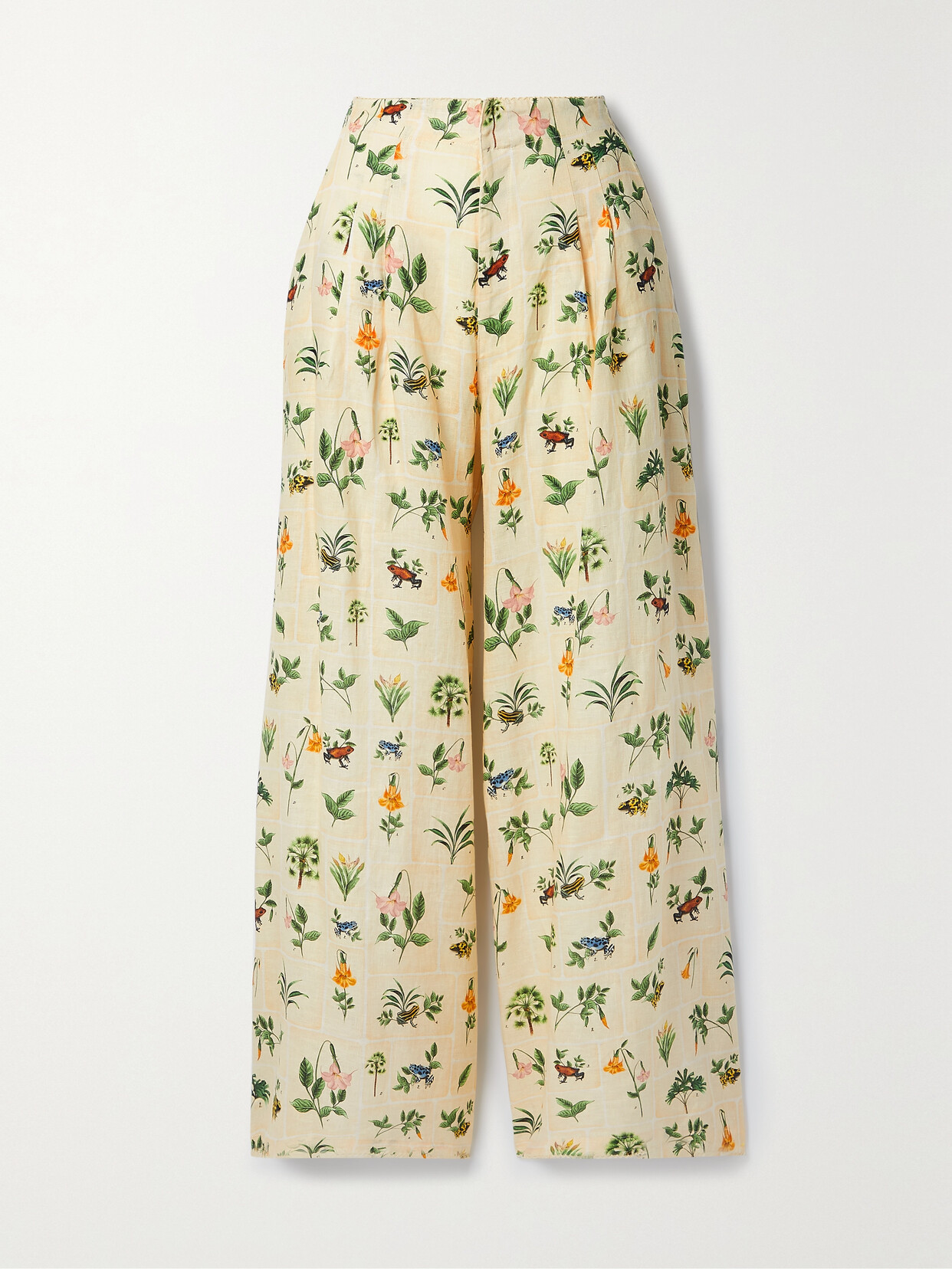 Agua by Agua Bendita + Net Sustain Piñon Pleated Printed Linen Wide-leg Pants - White