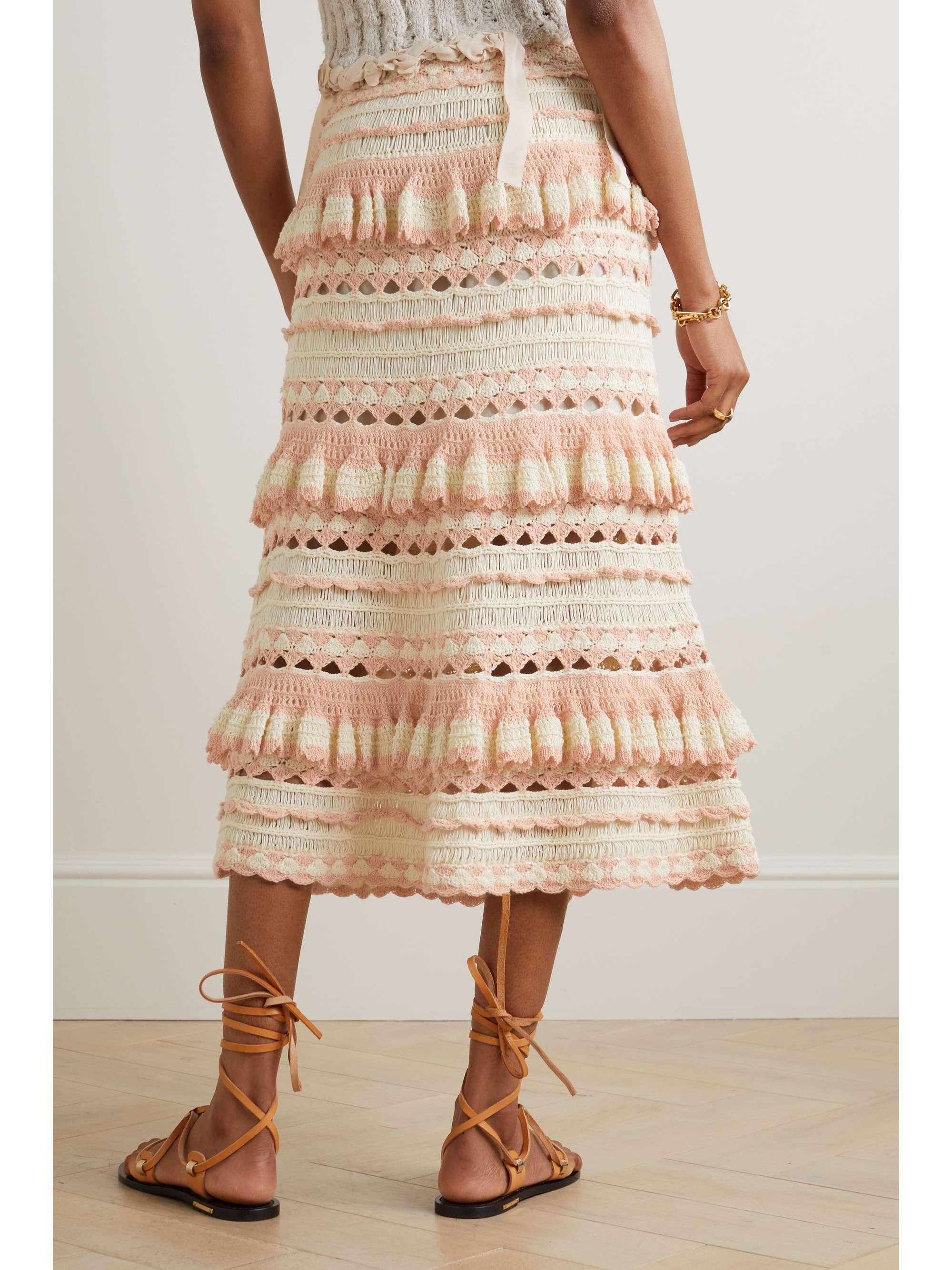 ZIMMERMANN Clover tiered crocheted cotton midi skirt NETAPORTER