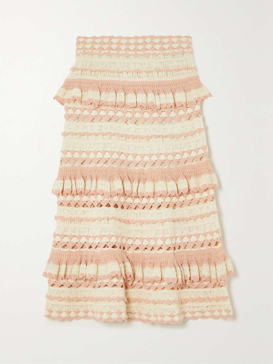 ZIMMERMANN Clover tiered crocheted cotton midi skirt NETAPORTER