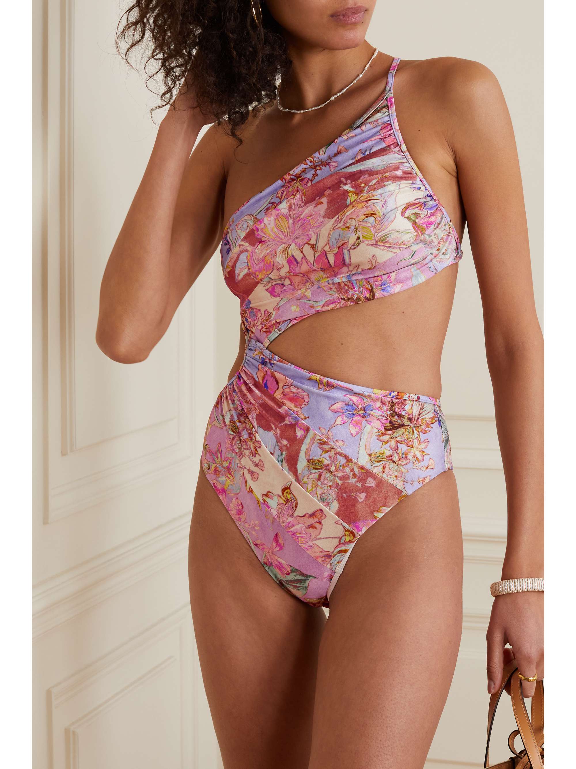 ZIMMERMANN Cira oneshoulder cutout ruched floralprint swimsuit NETAPORTER