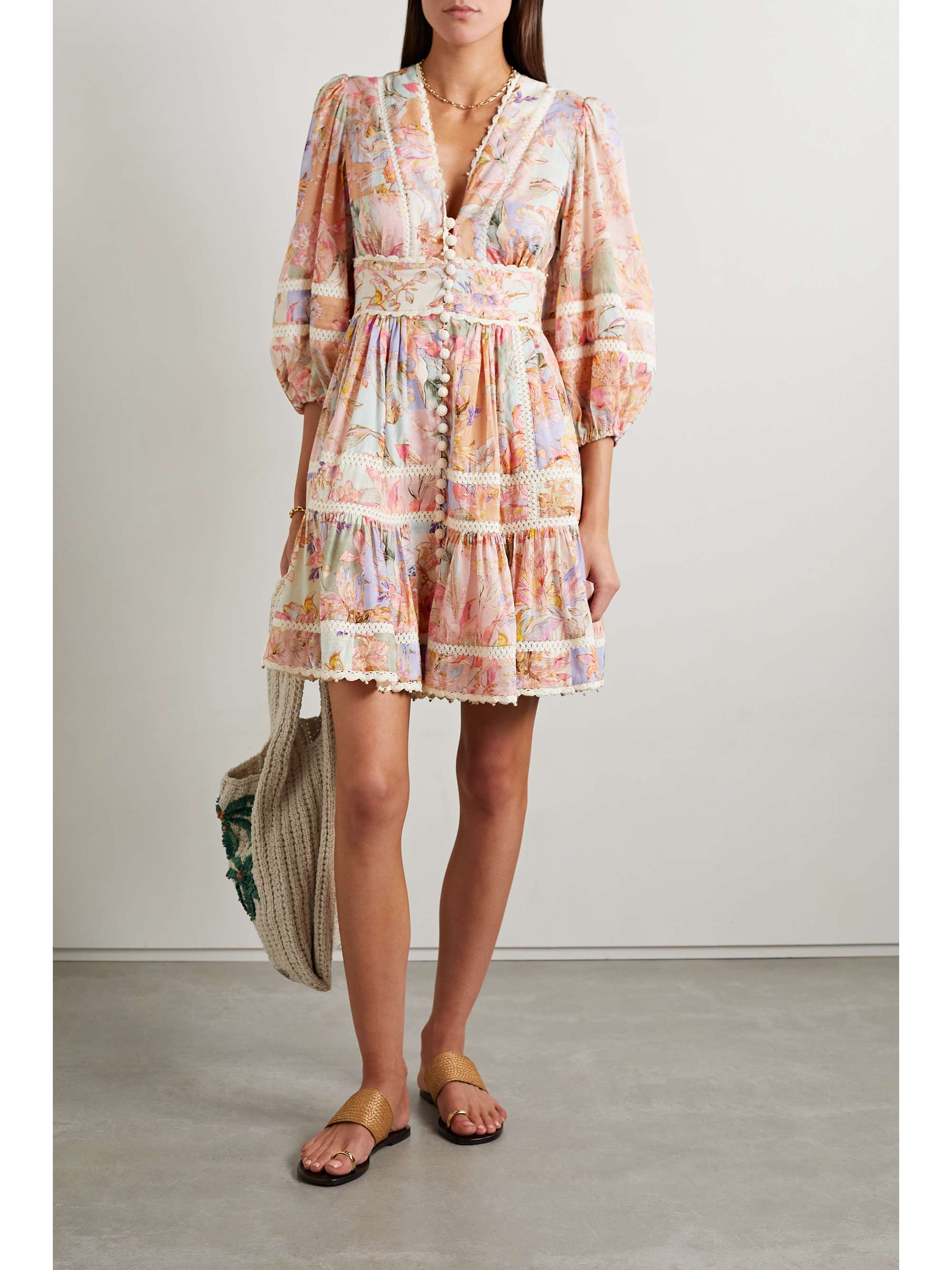 Orange Cira crochettrimmed floralprint cotton mini dress ZIMMERMANN