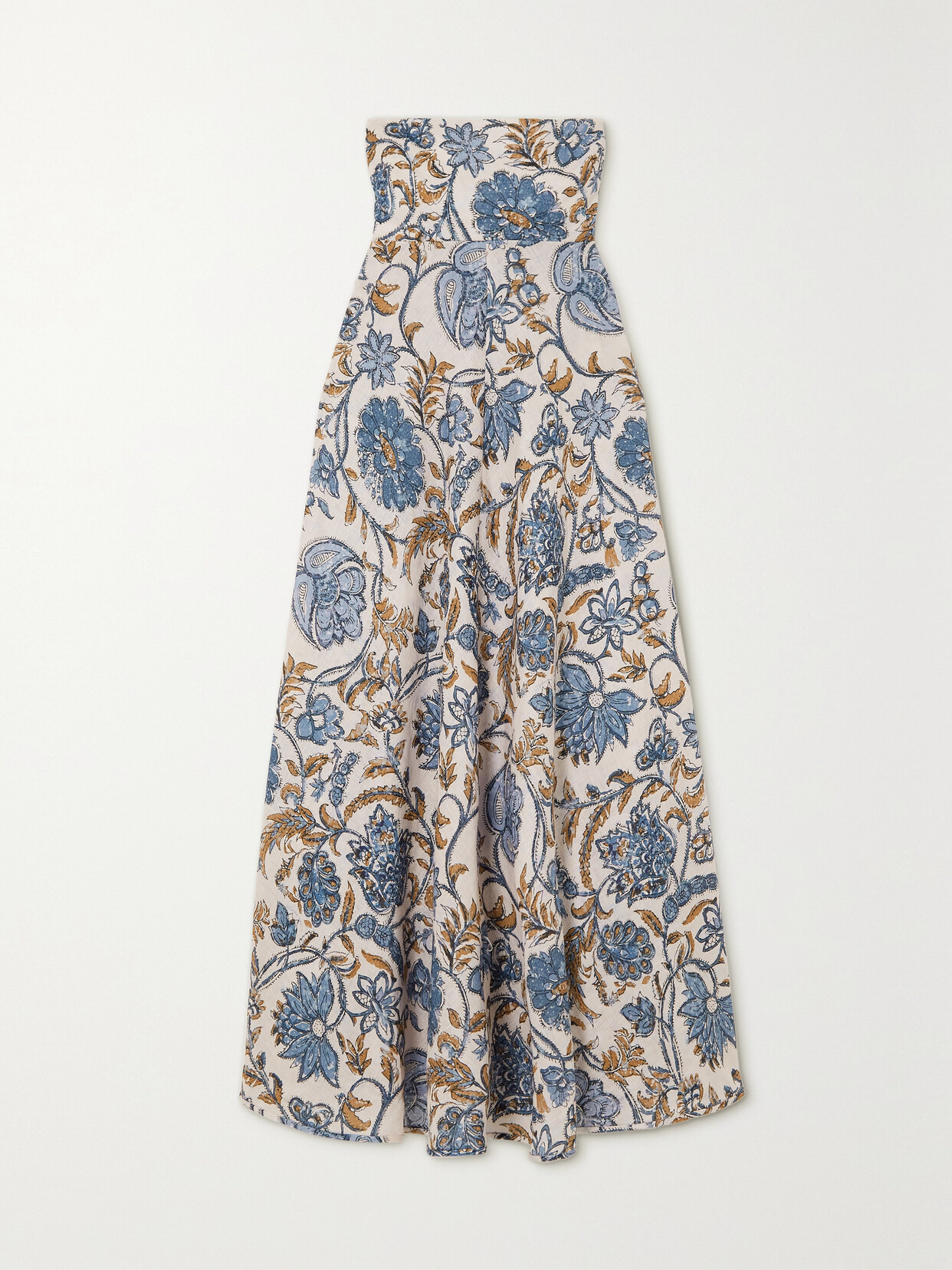 Zimmermann - Vitali Strapless Floral-print Linen Midi Dress - Blue