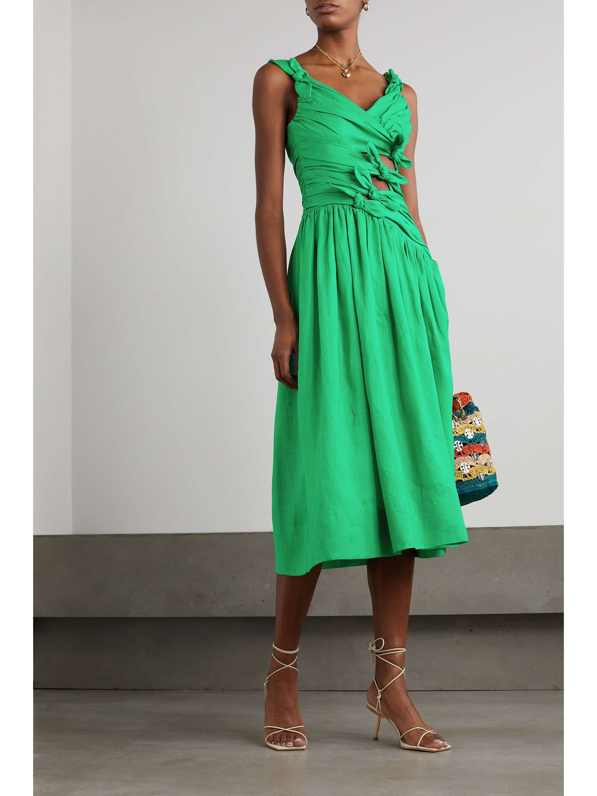 Green Tiggy bowembellished linen midi dress ZIMMERMANN NETAPORTER