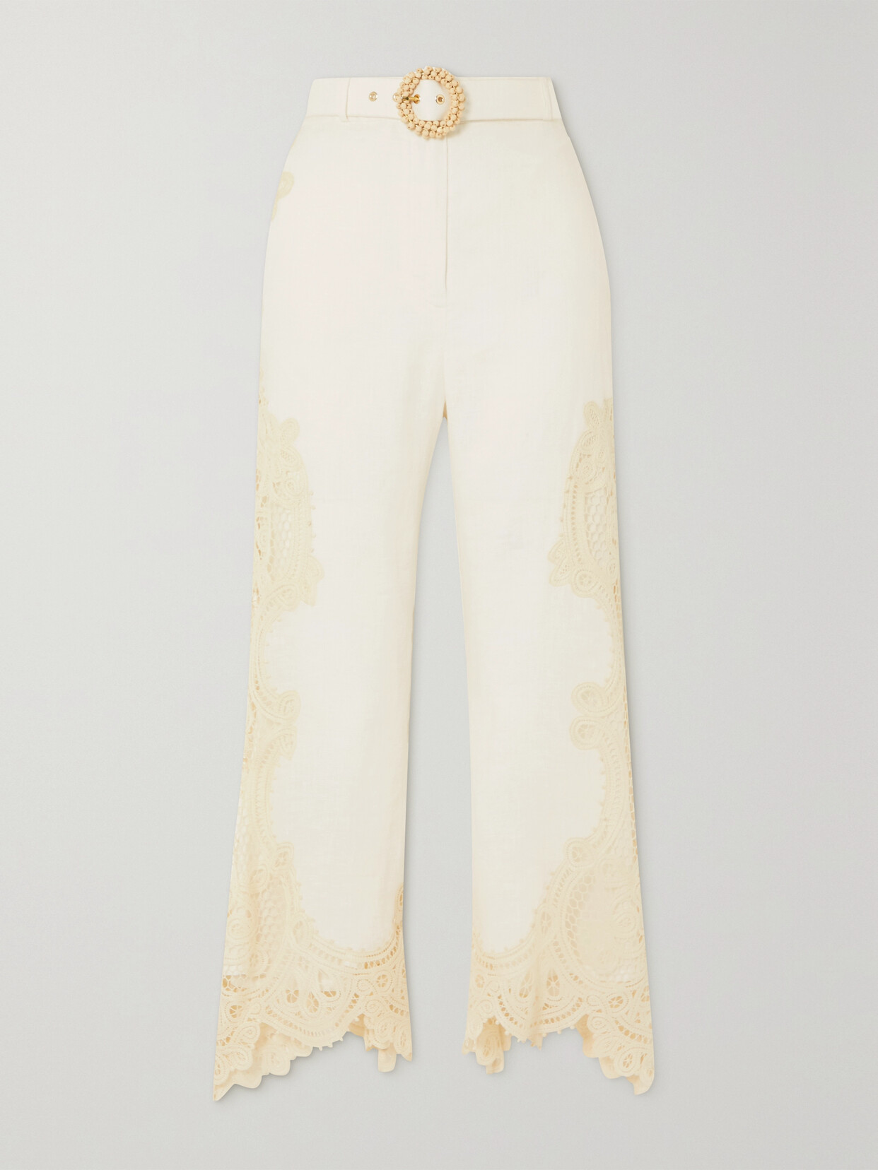 Zimmermann - Tiggy Belted Cropped Crocheted Lace-trimmed Linen Wide-leg Pants - Ivory