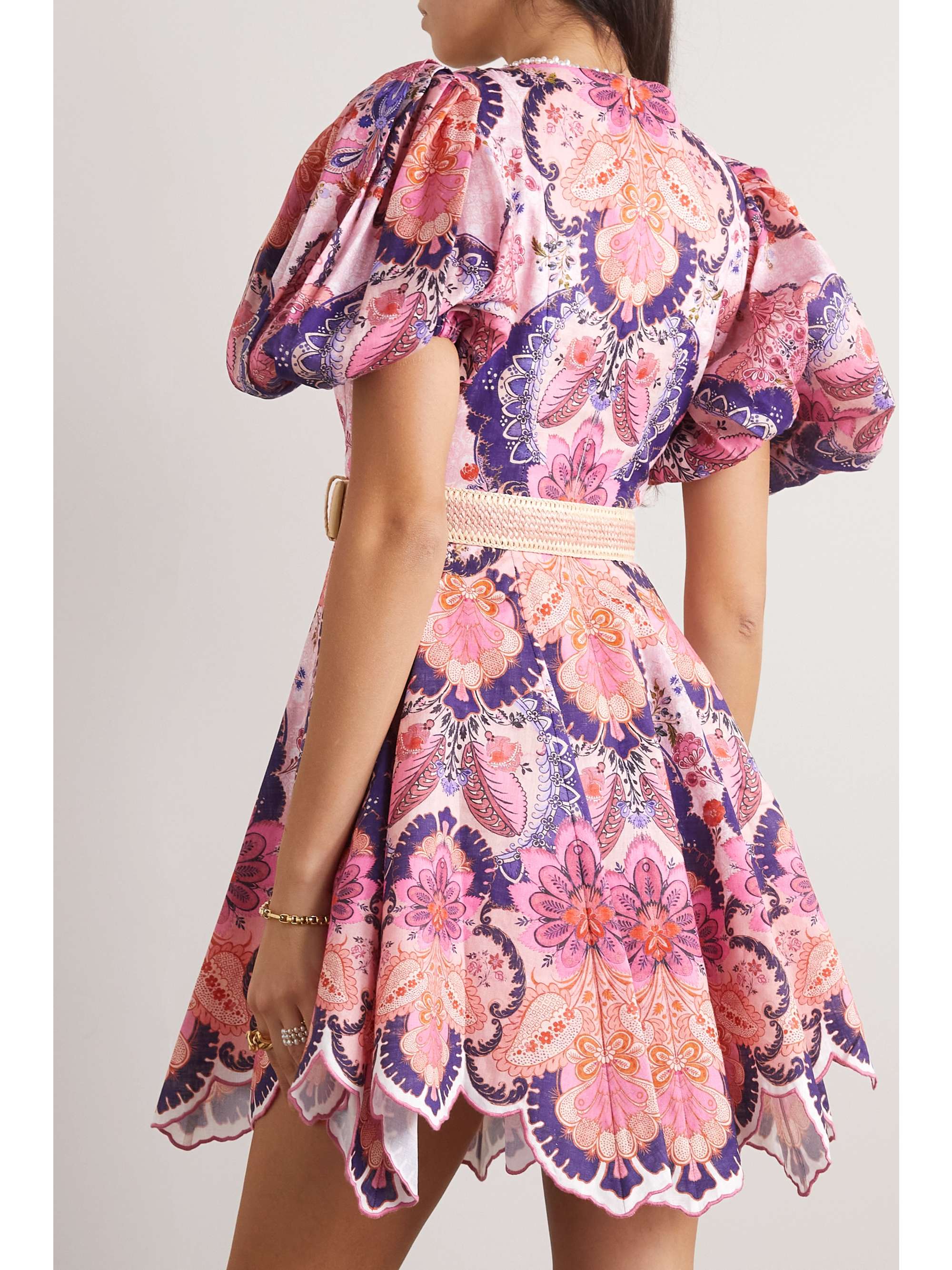 ZIMMERMANN Laurel belted printed linen mini dress