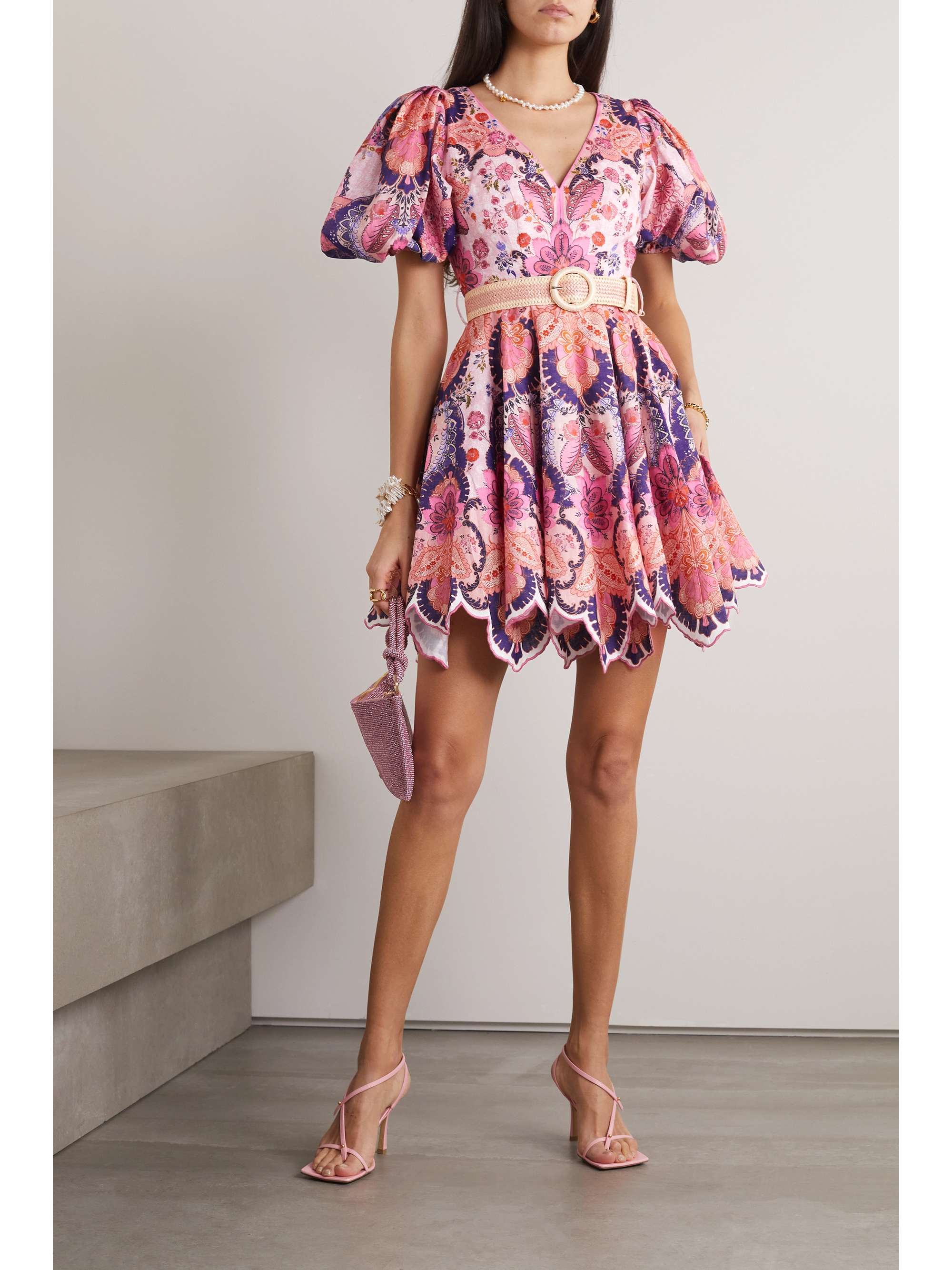 ZIMMERMANN Laurel belted printed linen mini dress