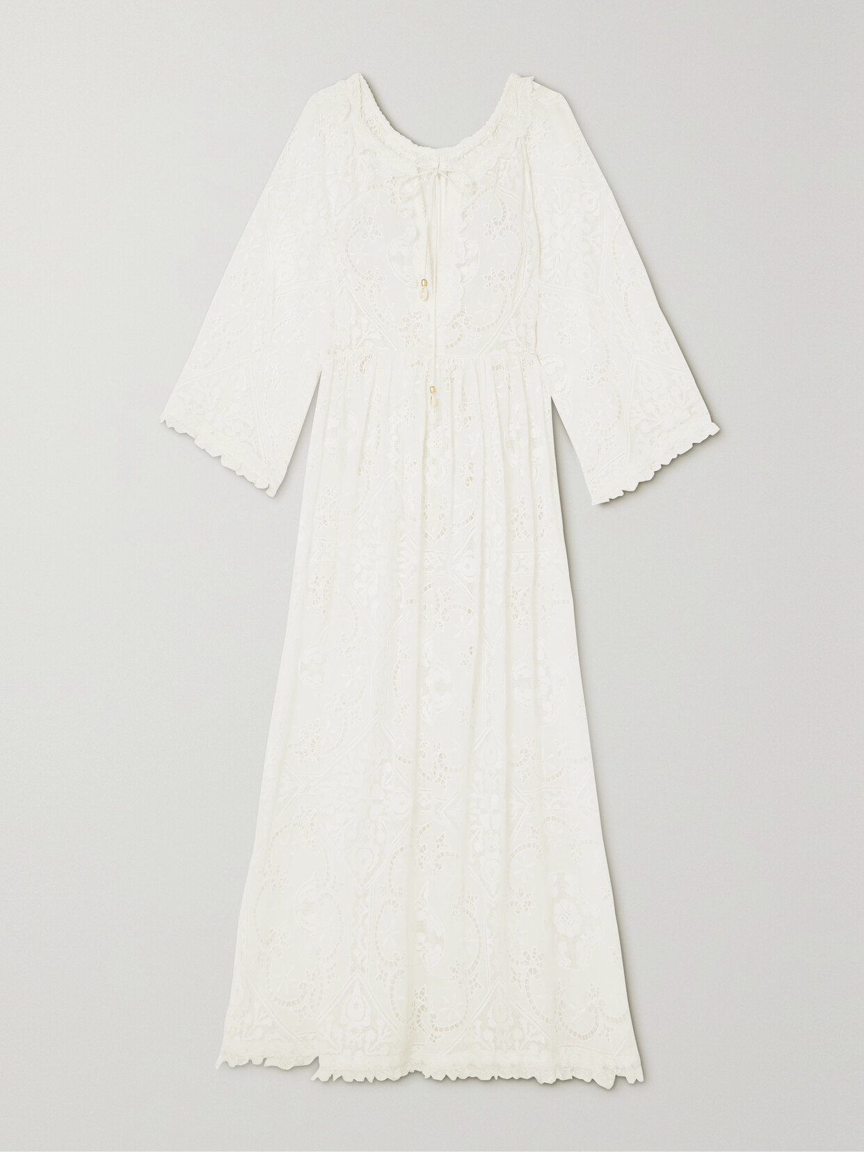 Zimmermann Laurel Lace-trimmed Shell-embellished Broderie Anglaise Voile Midi Dress - Ivory