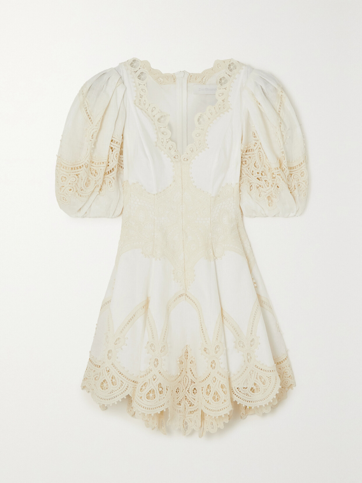 Zimmermann Tiggy Embroidered Linen Mini Dress In Ivory