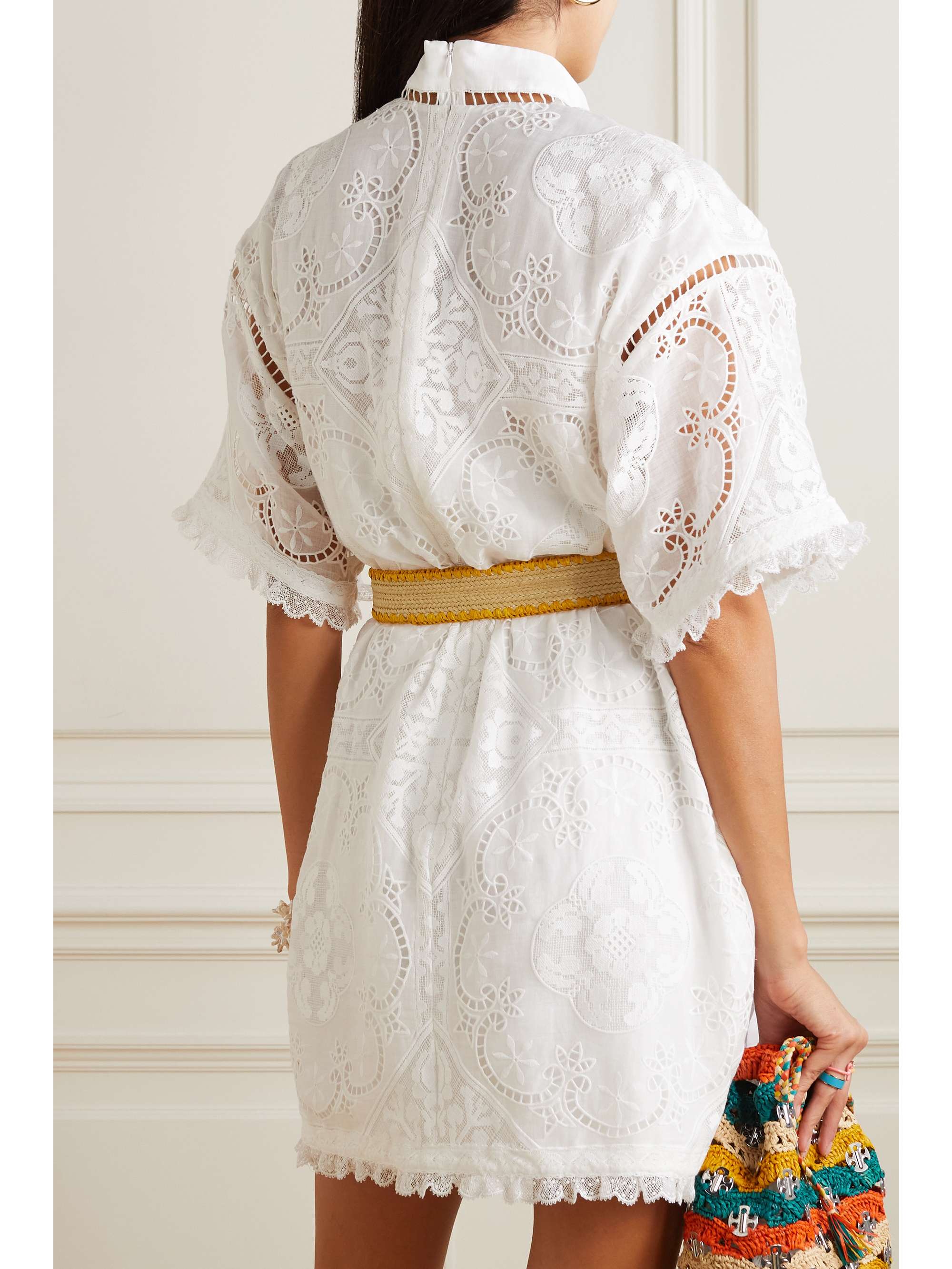 ZIMMERMANN Laurel belted corded lace and voile mini shirt dress